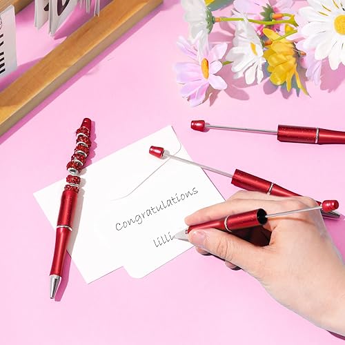 Miniatura 5 de jiebor 20 bolígrafos rojos con cuentas de plástico a granel con 50 bolígrafos de tinta negra, bonitos bolígrafos de bricolaje para niños, mujeres,