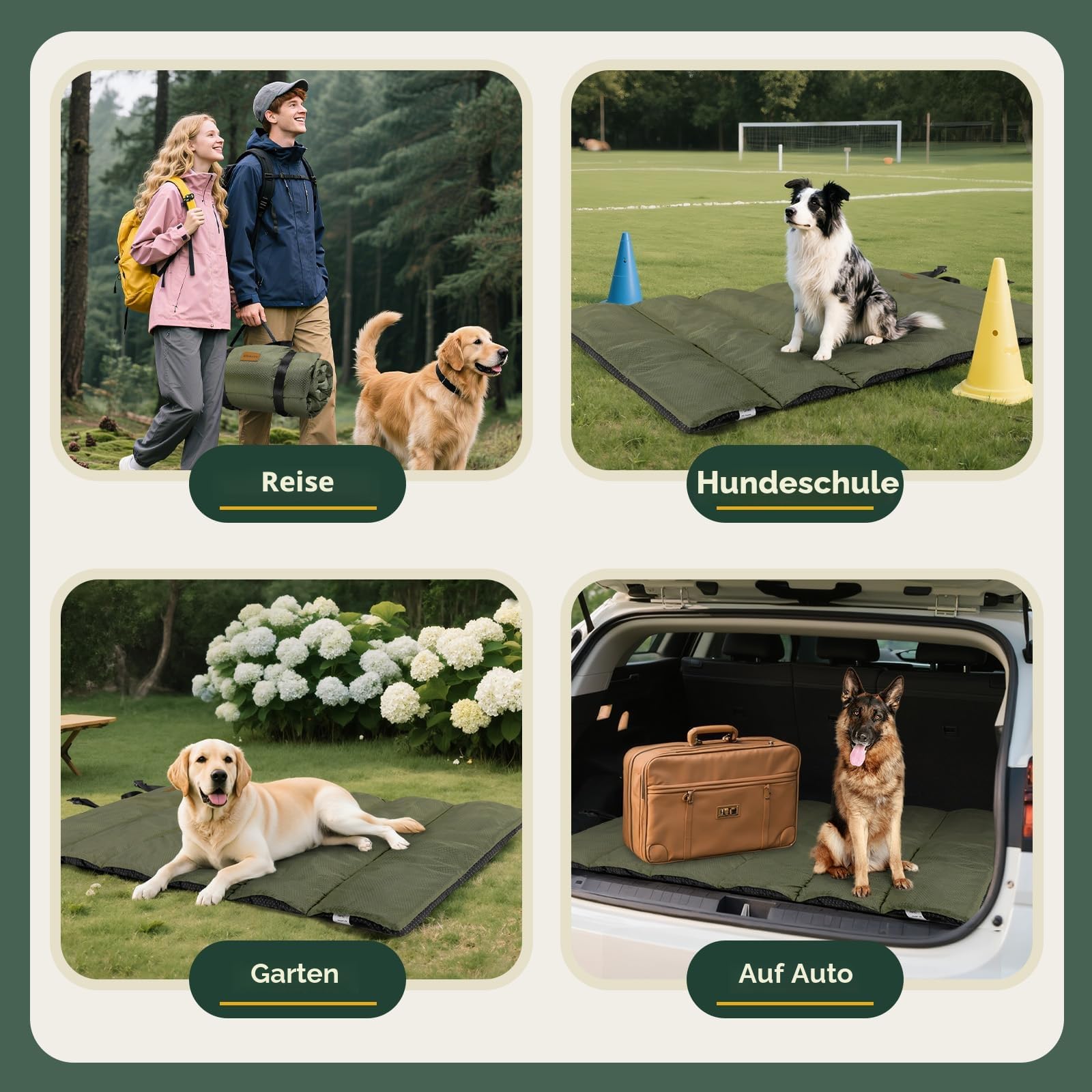 Gimars Verbesserte Outdoor Hundebett mit wasserdichter Folie, leicht aufrollbar mit Schnalle, großes Reisehundebett für mittelgroße & große Hunde, tragbar, faltbar, waschbar