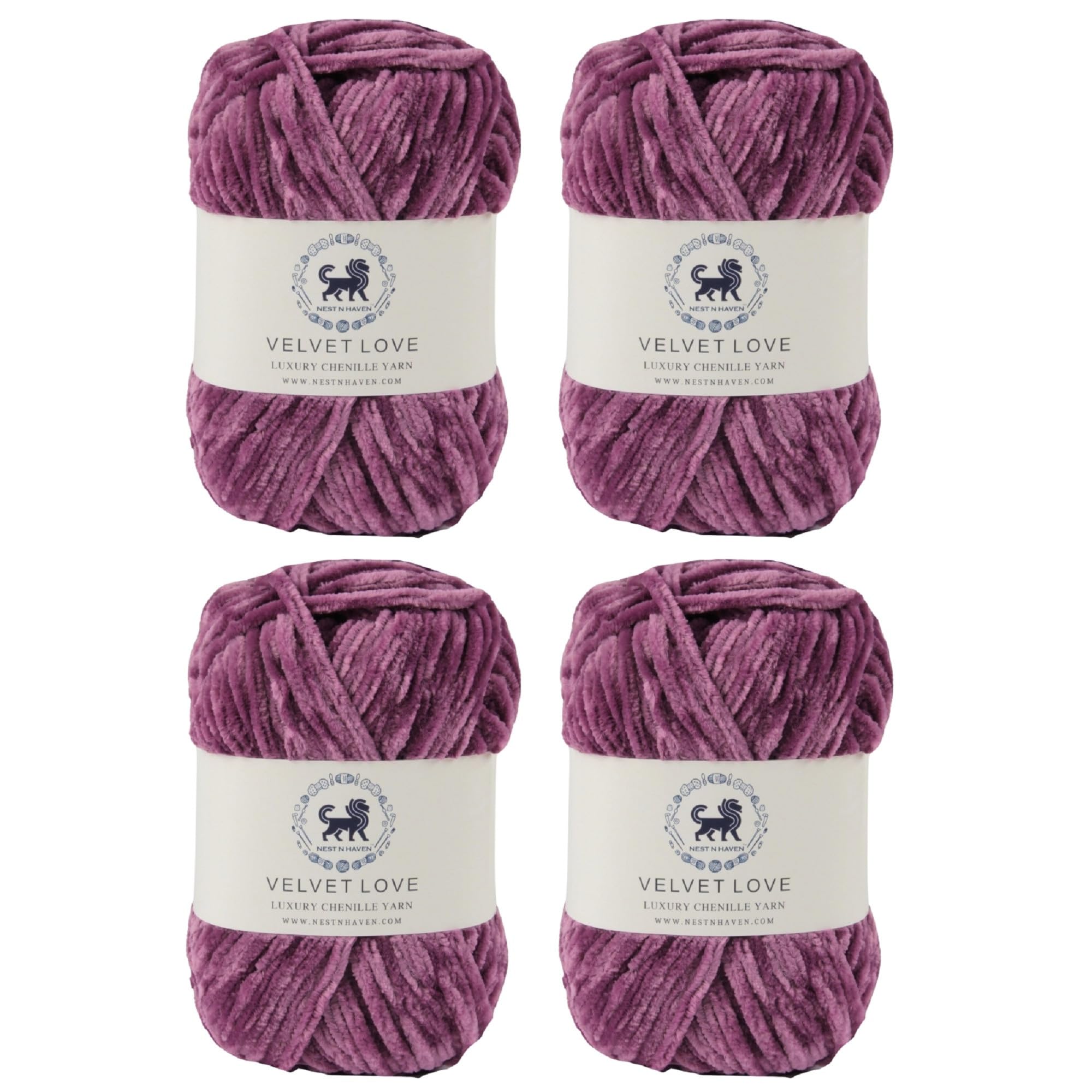 NESTNHAVEN, Velvet Love, Chenille Yarn Supersoft Hand Knitting Wool Ball, (1 Ball/100 Gram Each) Ball Suitable for Craft, Baby Blankets, 4 Medium, Shade no - NNHVL (Dark Lilac) | (400 Gm)