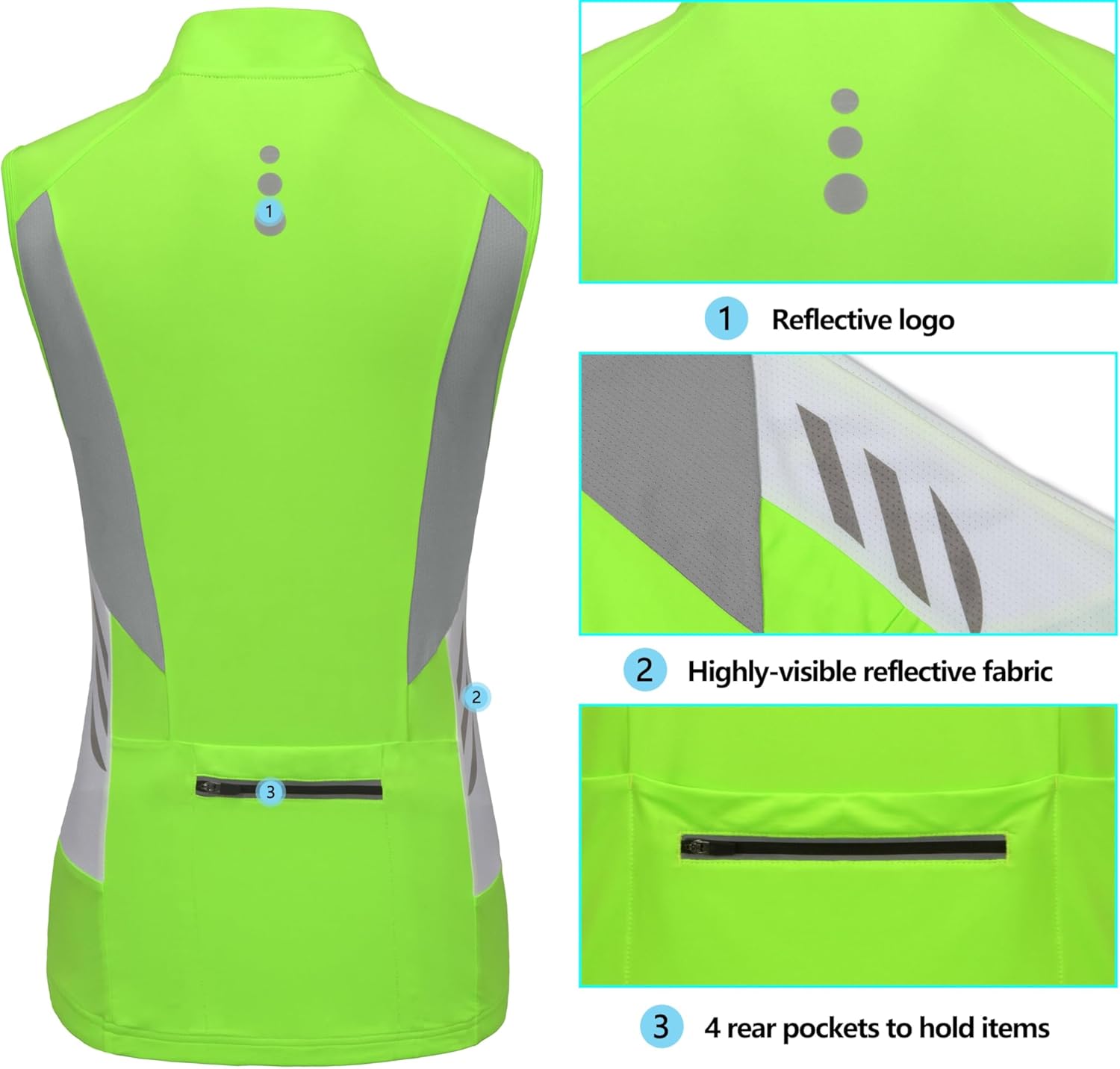 Little Donkey Andy Women's Half Zip Breathable Cycling Vests Reflective Sleeveless Jerseys Shirts Golf 4 Rear Pockets - Image 6