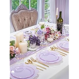 WDF 175Pcs Purple Plates Disposable - Lavender Plastic Plates 25guest Plastic Dinnerware Ideal for Birthday Party/Wedding/Spring/Picnic