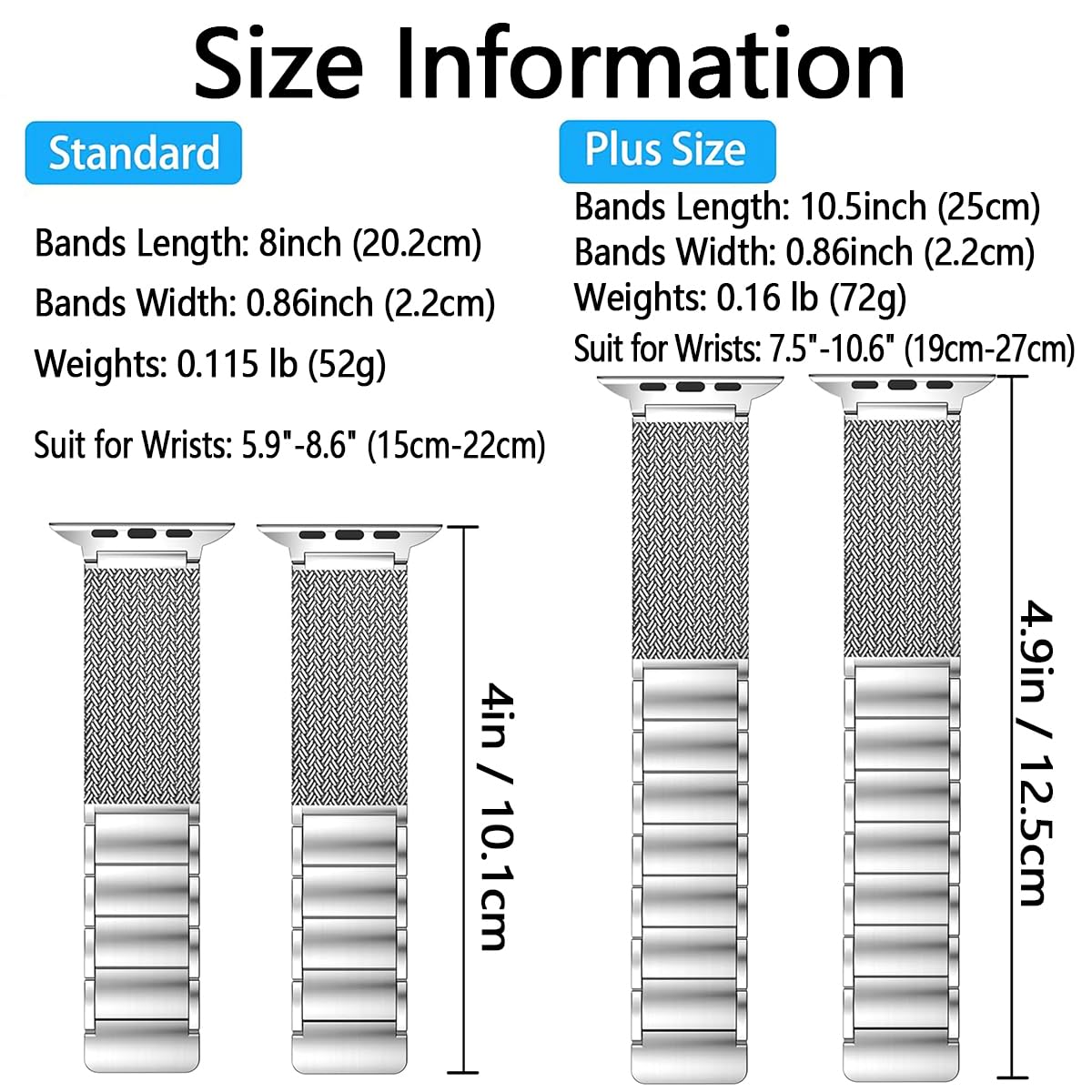 Bracelets en métal tressé compatibles avec les bracelets Apple Watch Series 9 8 7 6 5 4 3 2 1 Ultra SE pour iWatch 49 mm, 45 mm, 44 mm, 42 mm, 41 mm, 40 mm, 38 mm, fermoir magnétique pour homme