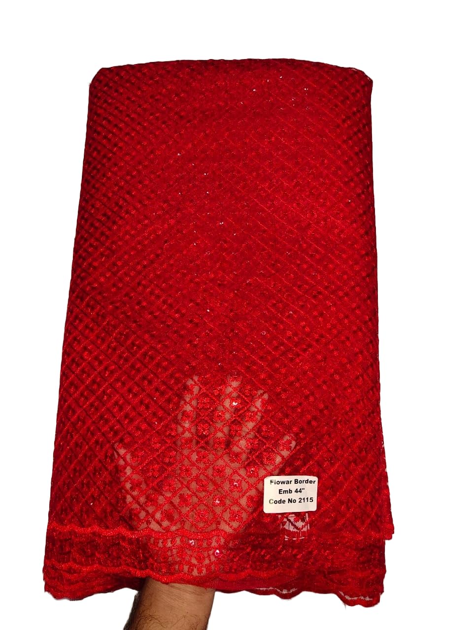Net Fabric with Floral Border Embroidery Work Red Color Fabric (RED, 1 Meter)-image-49