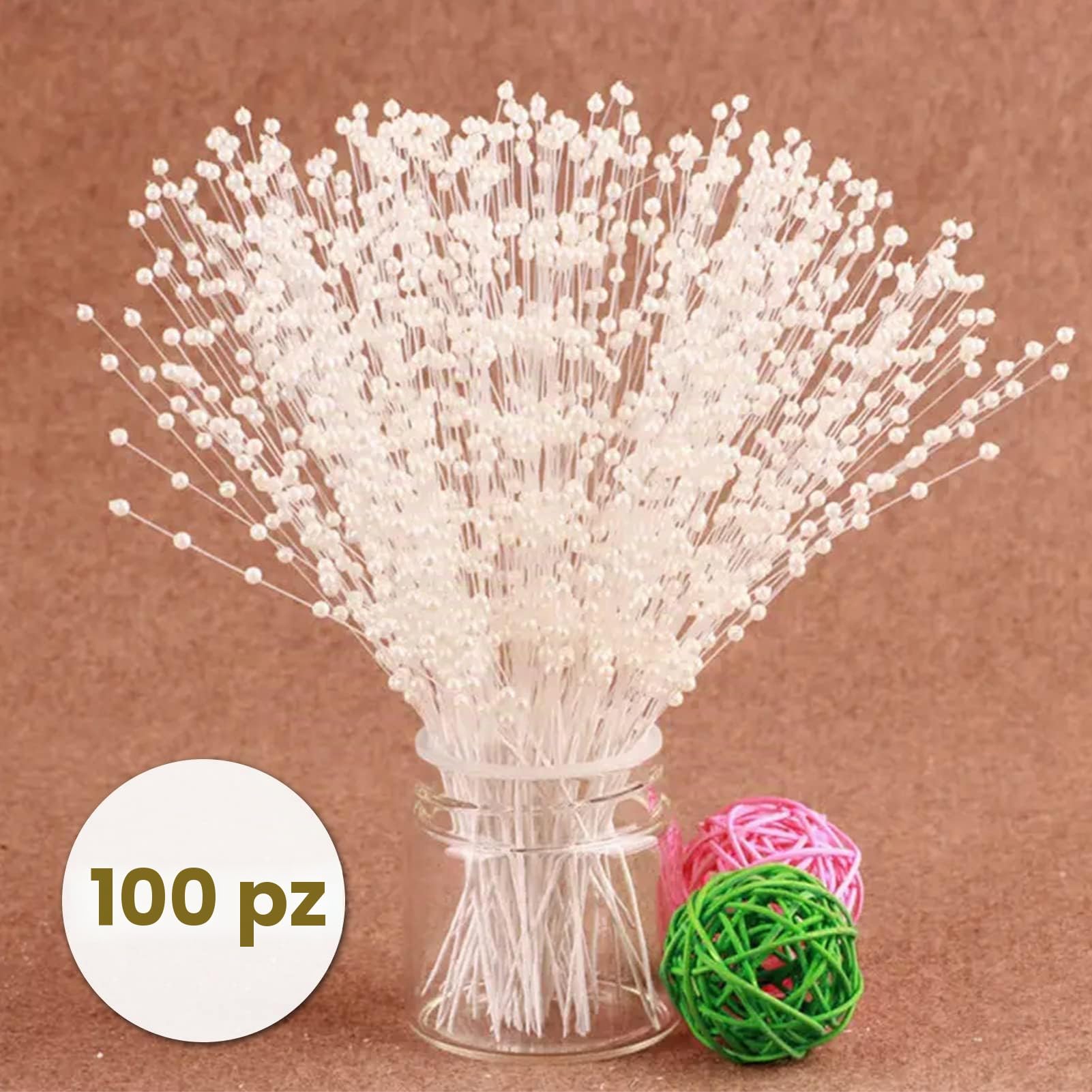 HERCHR Bouquet da Sposa, Perle bastoni per Albero di Natale Piccolo Vaso, 100 Pezzi Spray di Perle Steli di Perle Spray di Fiori per la Casa di Nozze Decorazione, Fiore Filo Perla Bianco Bouquet