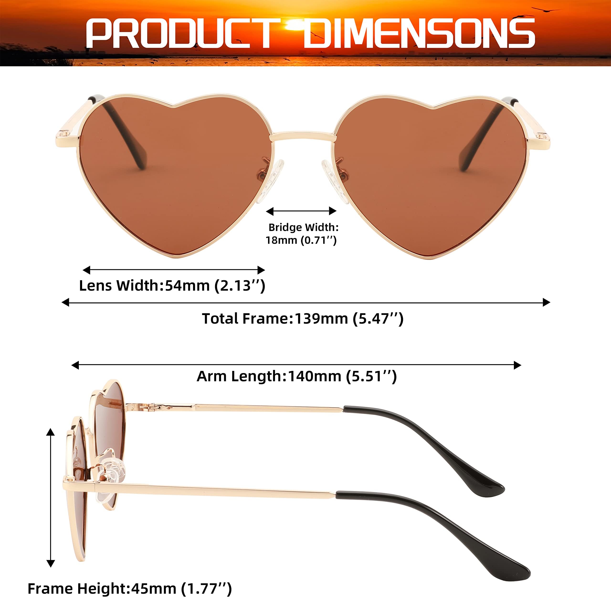 Karsaer Polarized Heart Sunglasses Unisex Metal Frame Cute Lovely Glasses UV400 Protection E1134, 54, Brown 1