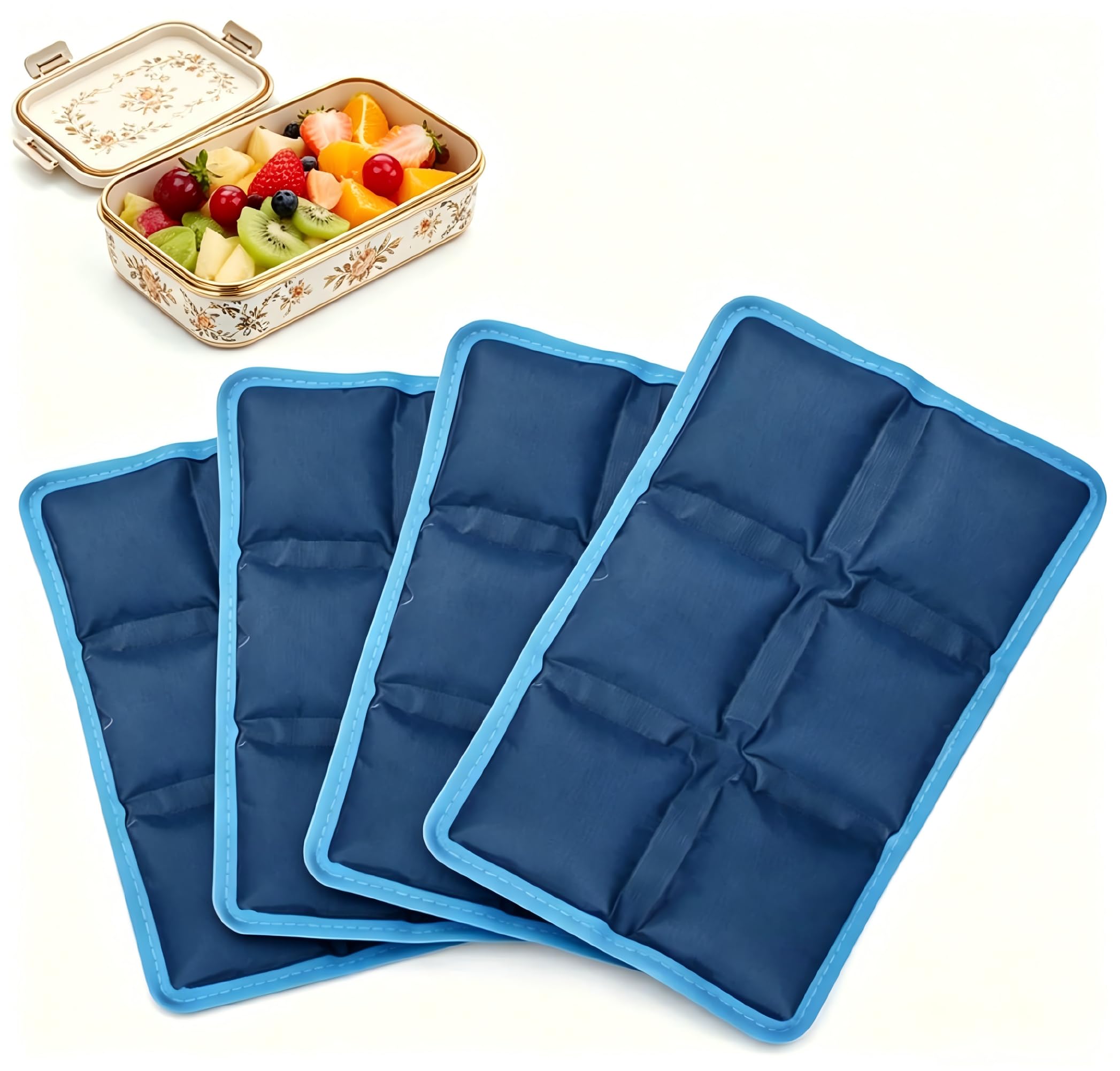 Reusable Ice Packs for Lunch Box, 4 Pcs Slim Freezer Cool Packs for Cool Box & Coolers, Long Lasting Gel Ice Cold Pack for Kids School Picnic Camping Cooler Bags, 6”x4”x0.7”