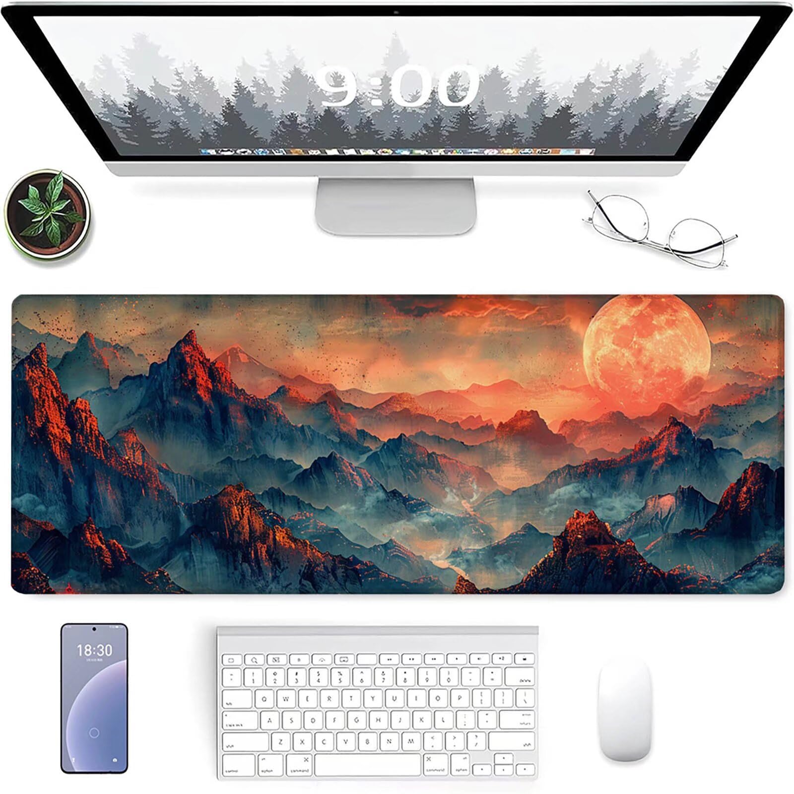 Tappetino Mouse Rosso, Luna Gaming Tappetino Mouse XXL 1200x600x3mm, Tappetino Scrivania Impermeabile e Antiscivolo, Migliora Precisione e Velocità Mouse Pad, per Accessori Gaming, Regalo 0-G-5
