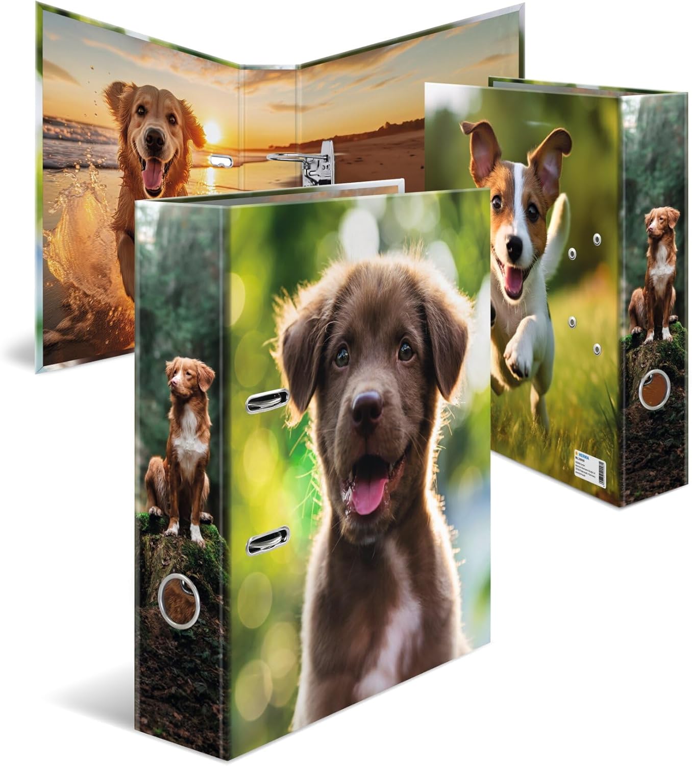 Herma Folder A4 Dog, Pack of 5, 7 cm Wide, Children's Ring Binder with Animal Motif, Colourful Lever Arch File with Inner Print for Boys and Girls