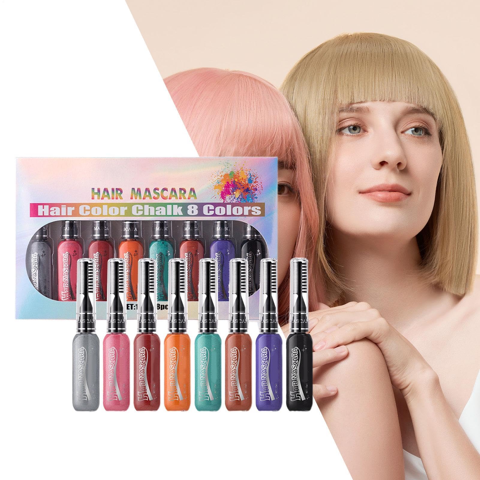 Haarkreide Kamm Set 8 Farben, Haarfärbung, Doppelkopf, Schnell