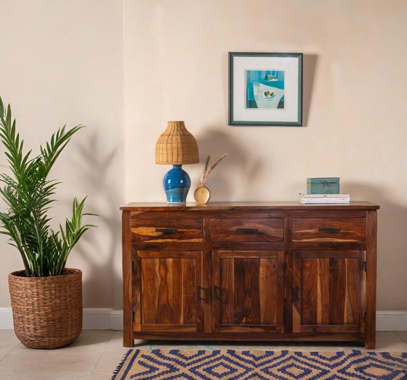 ANGEL FURNITURE Cordyon Sheesham Wood Sideboard, Honey Brown, 3 Doors, 3 Drawers, Storage Cabinet for Living Room, 160 x 45 x 90 cm (Plain Door)-image-39