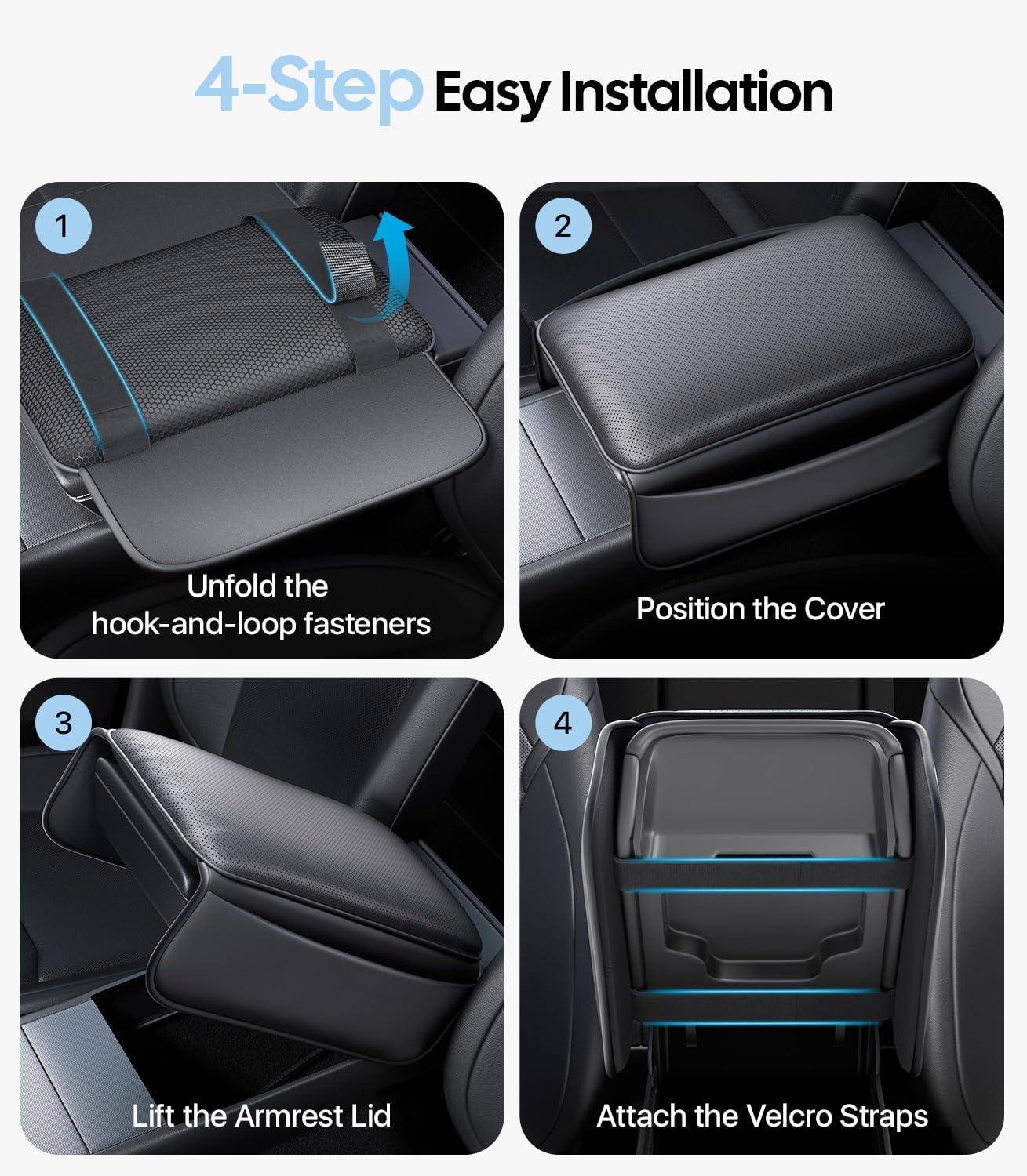 Wigoo Center Console Lid Cover for Tesla Model Y Juniper 2025-2026 & Model 3 Highland 2024-2026 (Standard, Premium & Performance), [Soft Support] Nappa Leather Armrest Protector Cover, Black