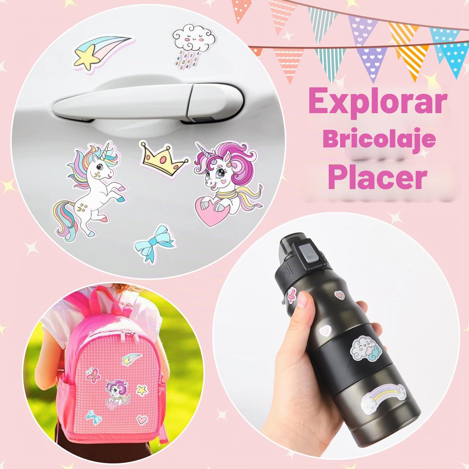 Pack De 100 Pegatinas Infantiles De Unicornio – Vinilo PVC Impermeable, Tamaños De 4 A 7 Cm, Ideales Para Decorar Cualquier Superficie
