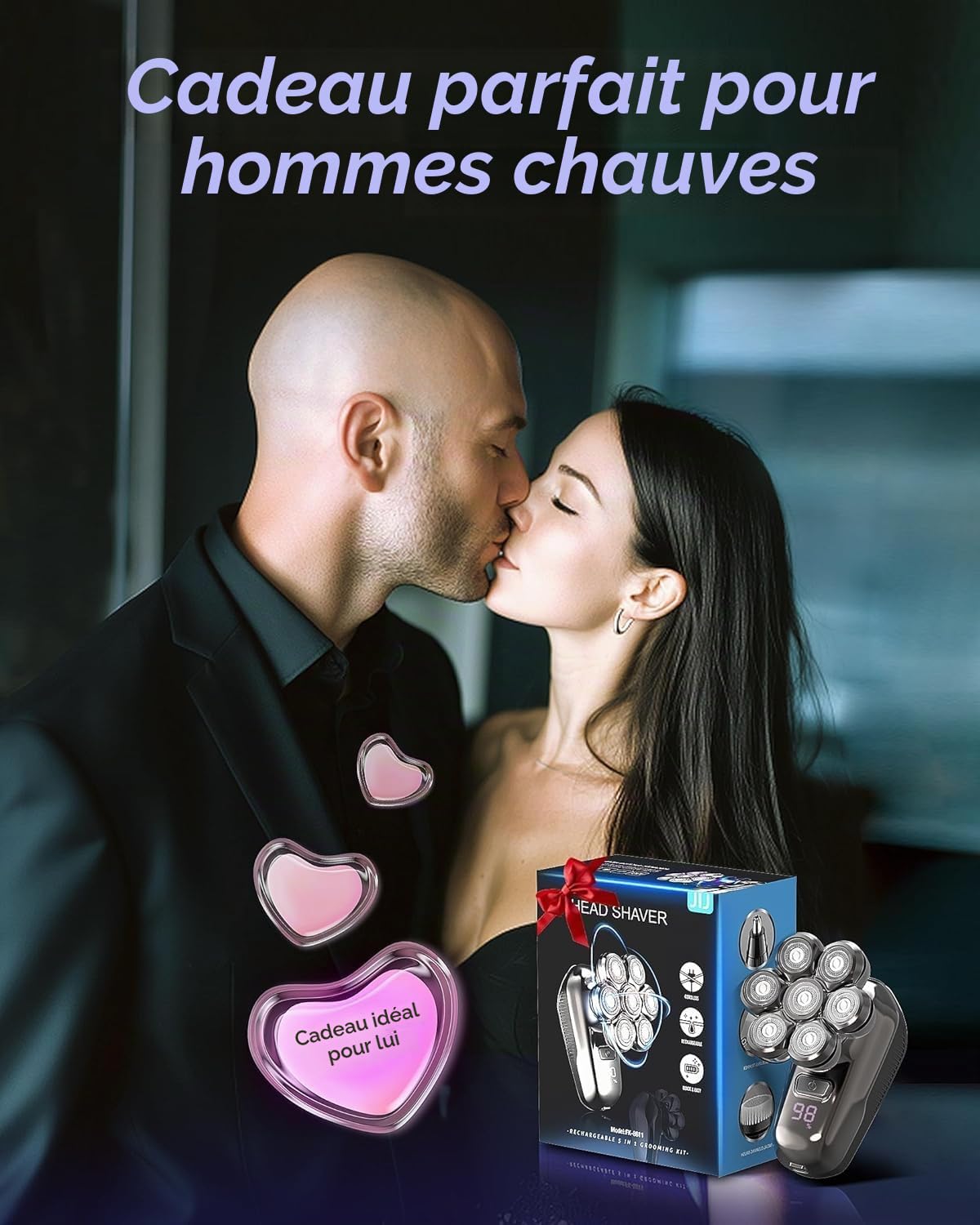 Rasoir Tete Chauve Homme, 7D Magnétique Amélioré Rasoir Crane Homme Chauve, Rasoir Électrique Humide/Sec Étanche IPX7, Kit de Toilettage de Barbe avec Écran LED, Facile à Nettoyer, Chargement USB-C