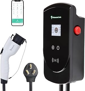 50 Amp - PRIMECOM.TECH Level-2 Smart Electric Vehicle Home Charging Station 220 Volt for Tesla and All EV Brands 30' Feet Length (25 Feet, NEMA 10-50p)