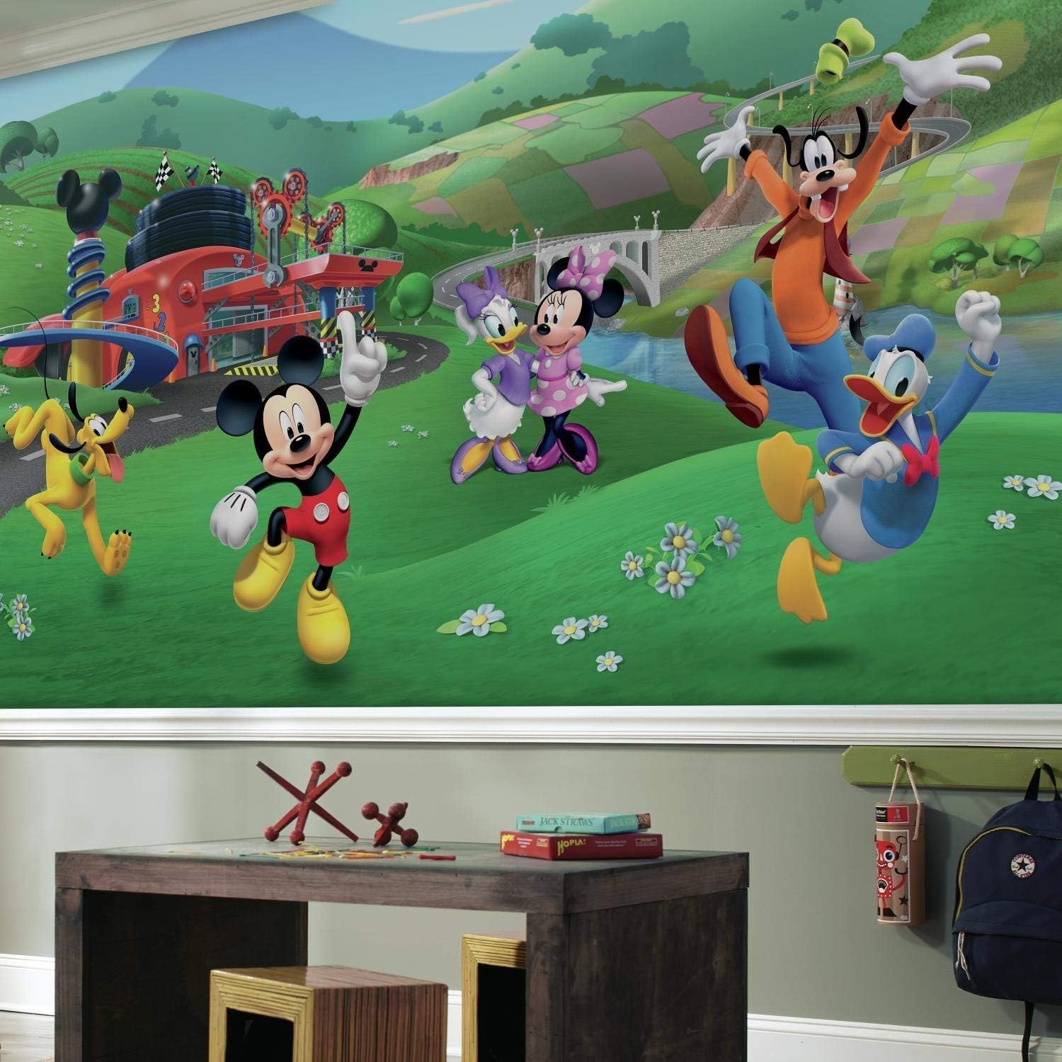 Disney RoomMates JL1435M Mickey and Friends Roadster Racer Water Activated Removable Wall Mural, 10.5 ft x 6 ft