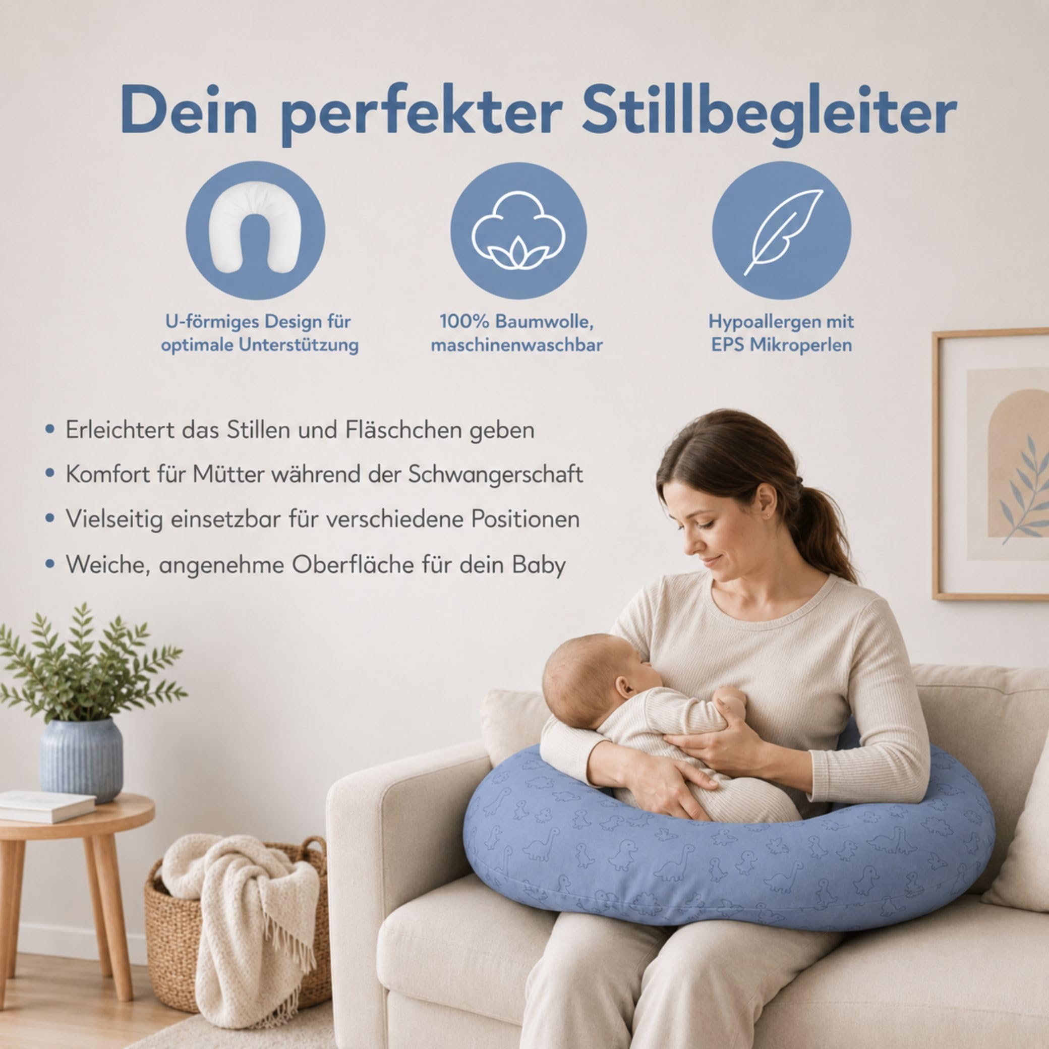Fillikid Stillkissen EPS-Perlen 190 cm Exklusiv | XXL Stillkissen mit EPS Mikroperlen Länge 190 cm | Schwangerschaftskissen Bezug 100% Baumwolle maschinenwaschbar | Kissen Schwangerschaft