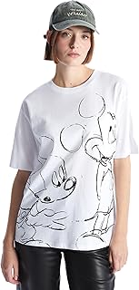 LC واكيكي تي شيرت نسائي كبير الحجم برقبة دائرية ضيقة مطبوع عليه ميكي ماوس مقاس M ابيض S46656Z8-Q6K-M-8684139006311