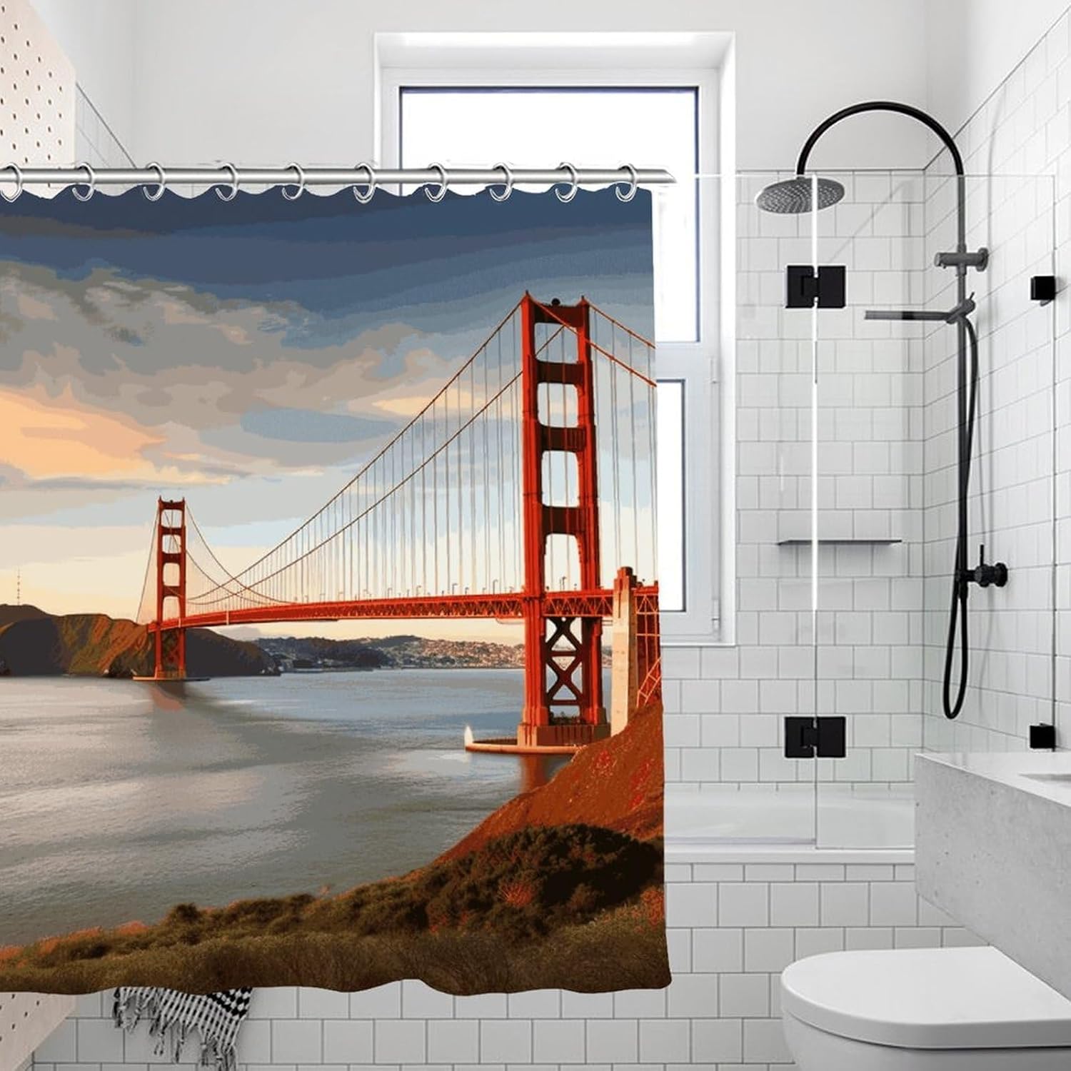 Golden Gate Bridge Shower Curtain for Bathroom, Lightweight Washable Bath Curtains with Hooks, Waterproof Shower Curtains, Personalized Bath Curtain for Hotel, 70.8x70.8inch image 2