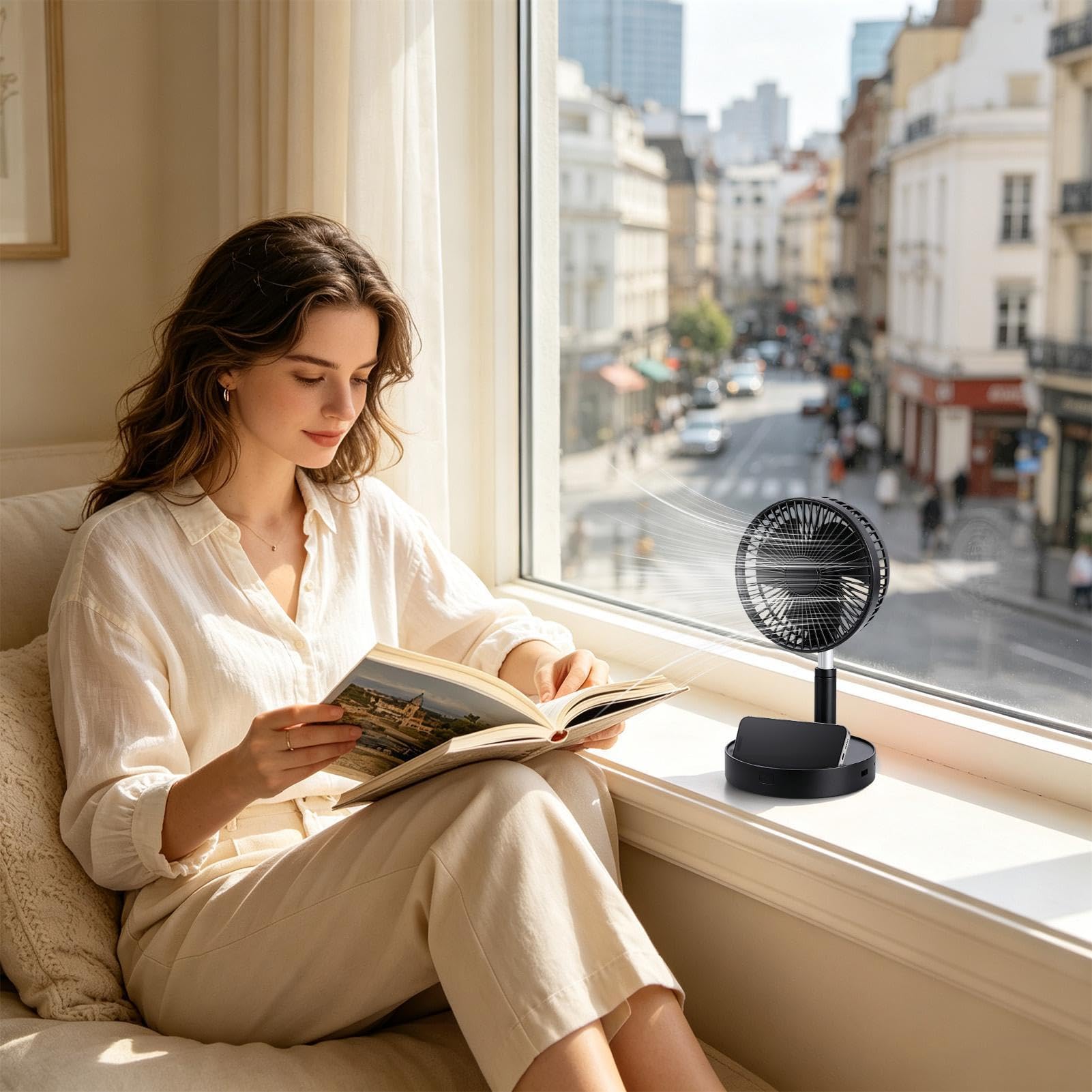 Ventilatore Portatile Da Terra Inclinazione a 185 gradi e flusso d'aria | Ventilatore Portatile Pieghevole Silenzioso Per Camera per campeggio viaggio tenda cucina ufficio casa esterno