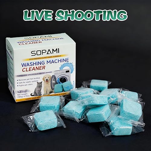 Miniatura 5 de SOPAMI Paquete de 12 pastillas limpiadoras para lavadora, lavadora de carga superior de carga frontal HE, elimina los olores persistentes del pelo