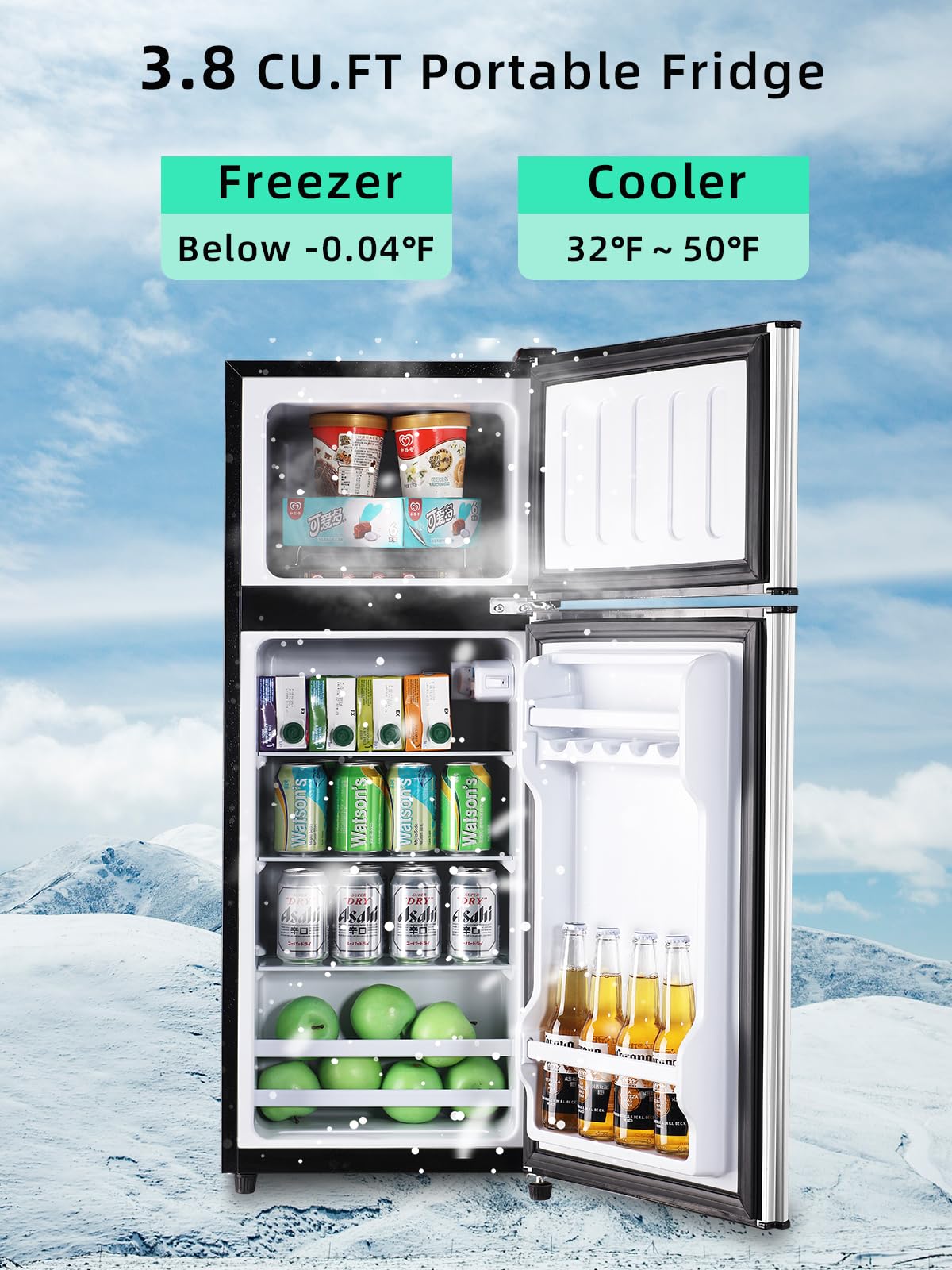 Krib Bling 3.8 Cu.Ft Refrigerator With Freezer, 2 Doors Fridge With Adjustable Thermostat Control, Refrigerator For Kitchen, Dorm, Apartment, Garage, Office, Silver on Fridge.com - View 2