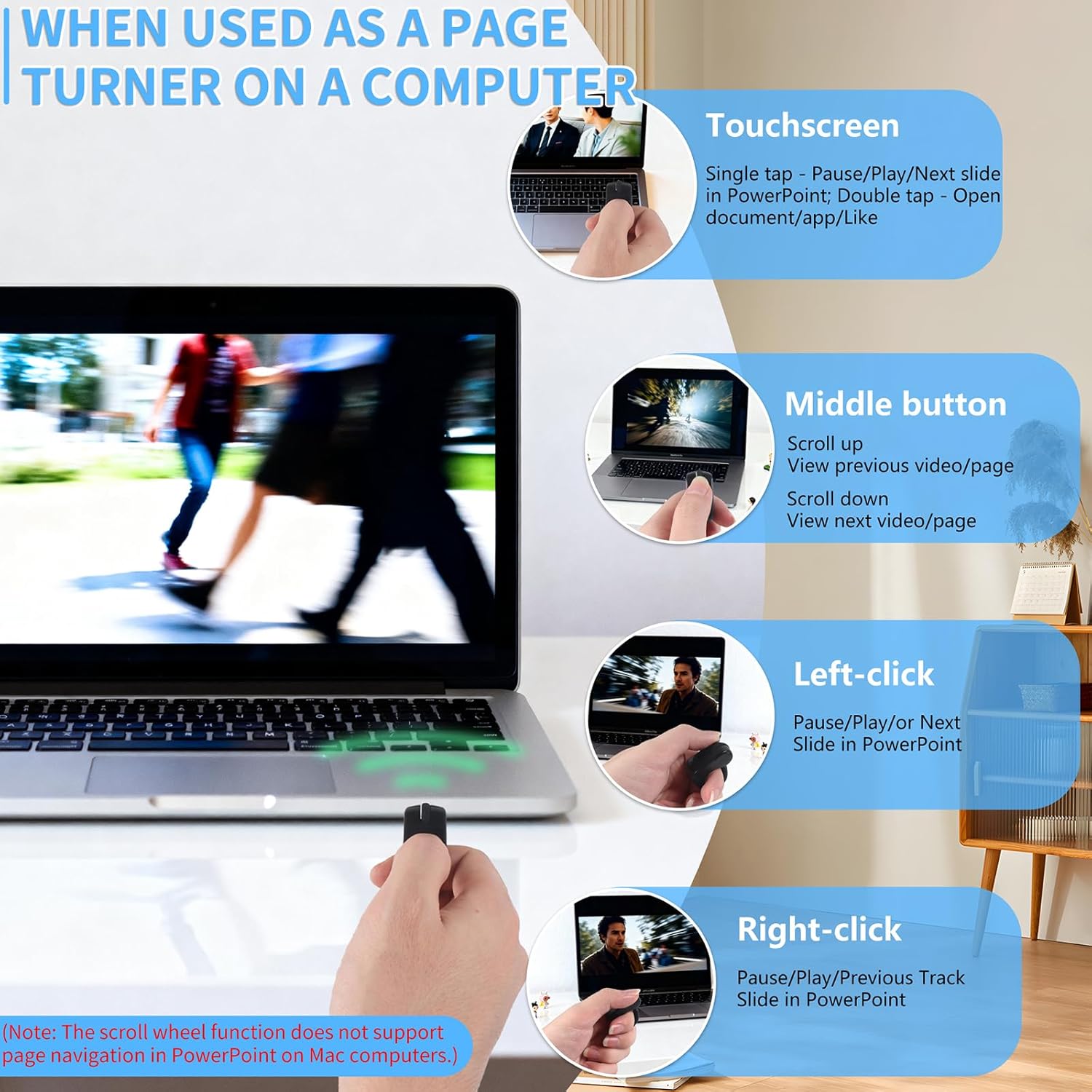 Mini Bluetooth Wireless Mouse Dual Mode Finger & Ring Touchpad Design, Rechargeable with Charging Case for PC, Laptops, Tablets & Smartphones – Ideal for Remote Control, Page Turning,Travel (Black)
