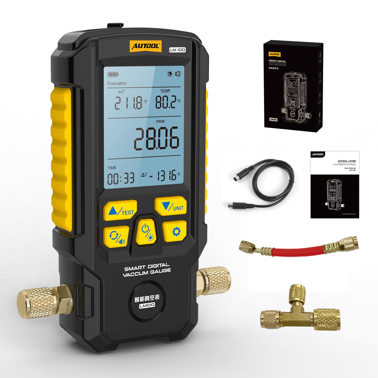 AUTOOL Digital Vacuum Gauge HVAC,Pressure Leak Evacuation Mode,0-2000 mbar