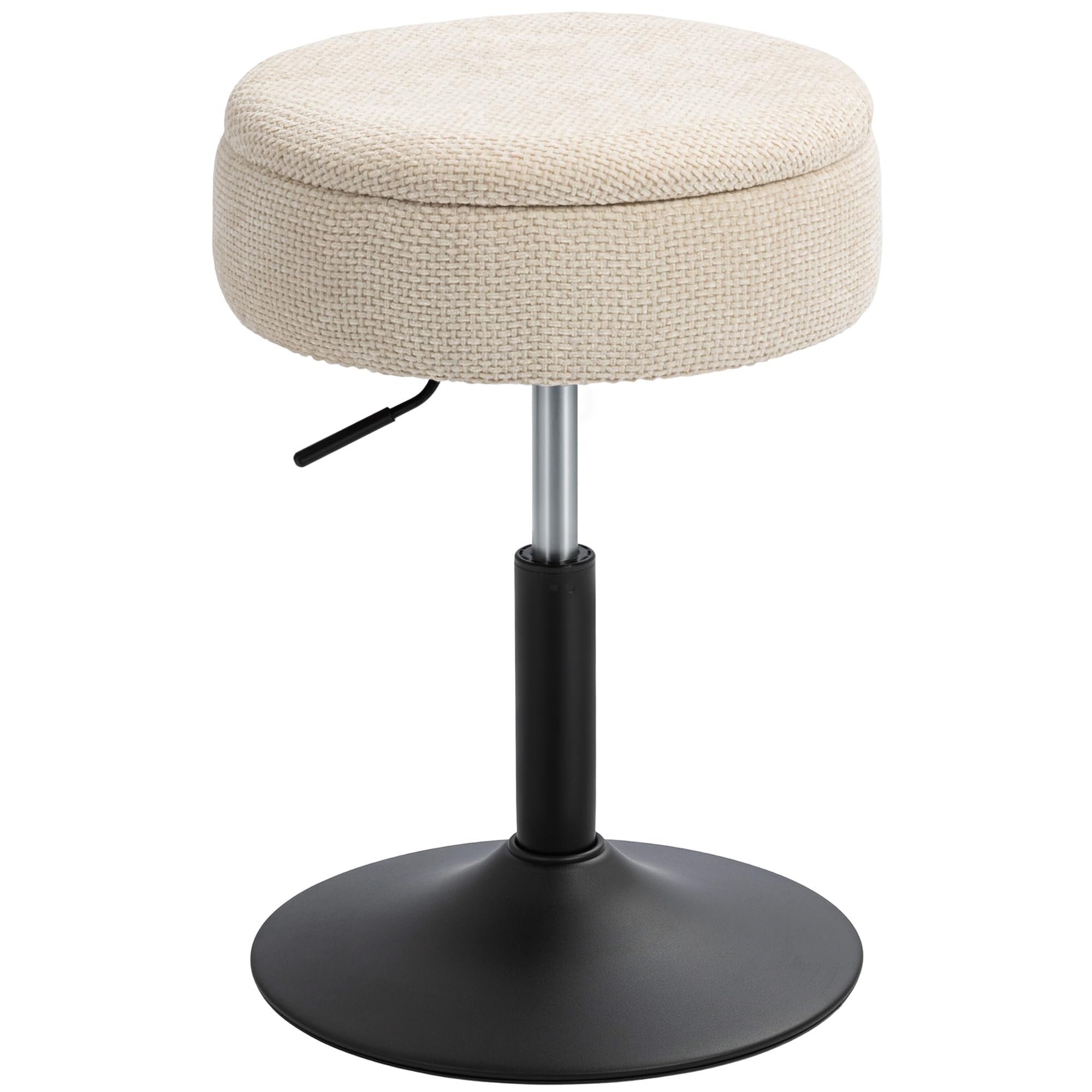 HOMCOM Taburete de Bar con Almacenaje, Altura Ajustable, Taburete de Cocina Redondo, Giratorio, Tapizado en Chenilla, Base de Acero, Diseño Botones, Acolchado, para Salón, Comedor, Oficina, Beige
