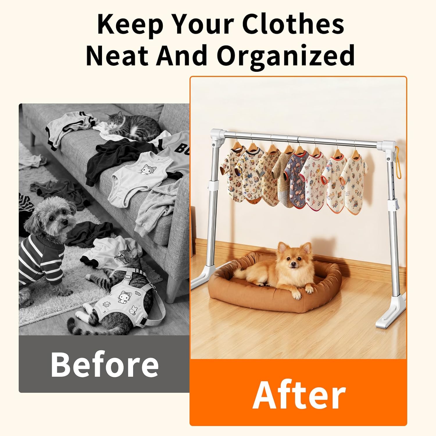 Foldable & Adjustable Dog Closet,Portable Clothing Rack for Pet/Dog Organization and Storage/Cat Clothing Rack,Space-Saving Alloy Mini Drying Rack,(20.4-35.4in Width, 17.3-26.7in Height)