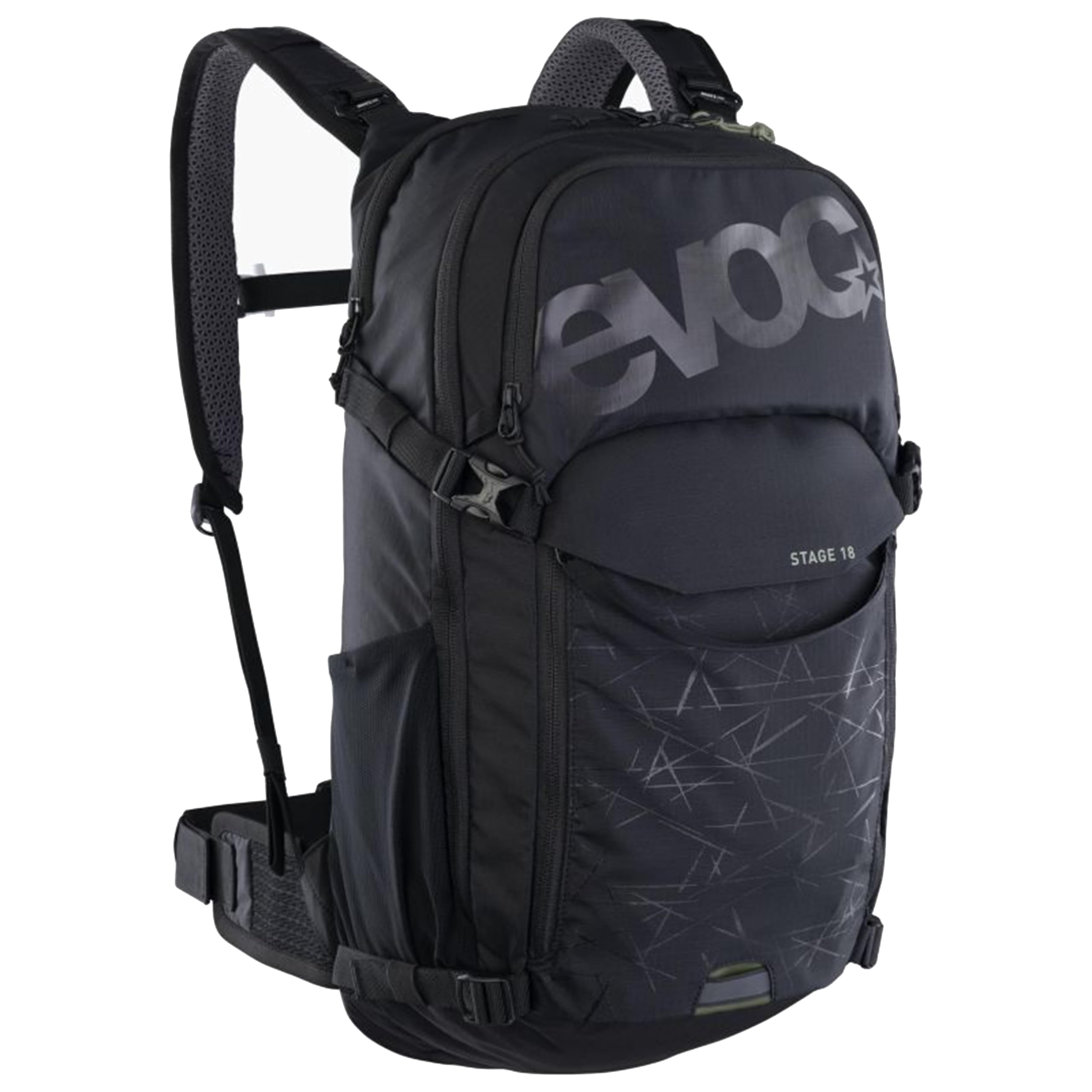 EVOC STAGE 18, Backpack (verstellbare Schultergurte durch BRACE LINK, AIR FLOW CONTACT SYSTEM, inkl. Trinkblasenfach, Werkzeugfach und Komprimierungsgurte, One Size)