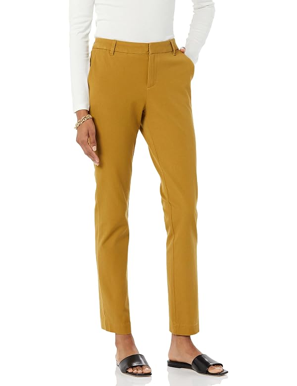 Amazon Essentials Women's Bi-Stretch Full Length Straight Leg Pant Pants, Dark Camel, 6 by Amazon Essentials - Used condition - US$19.65