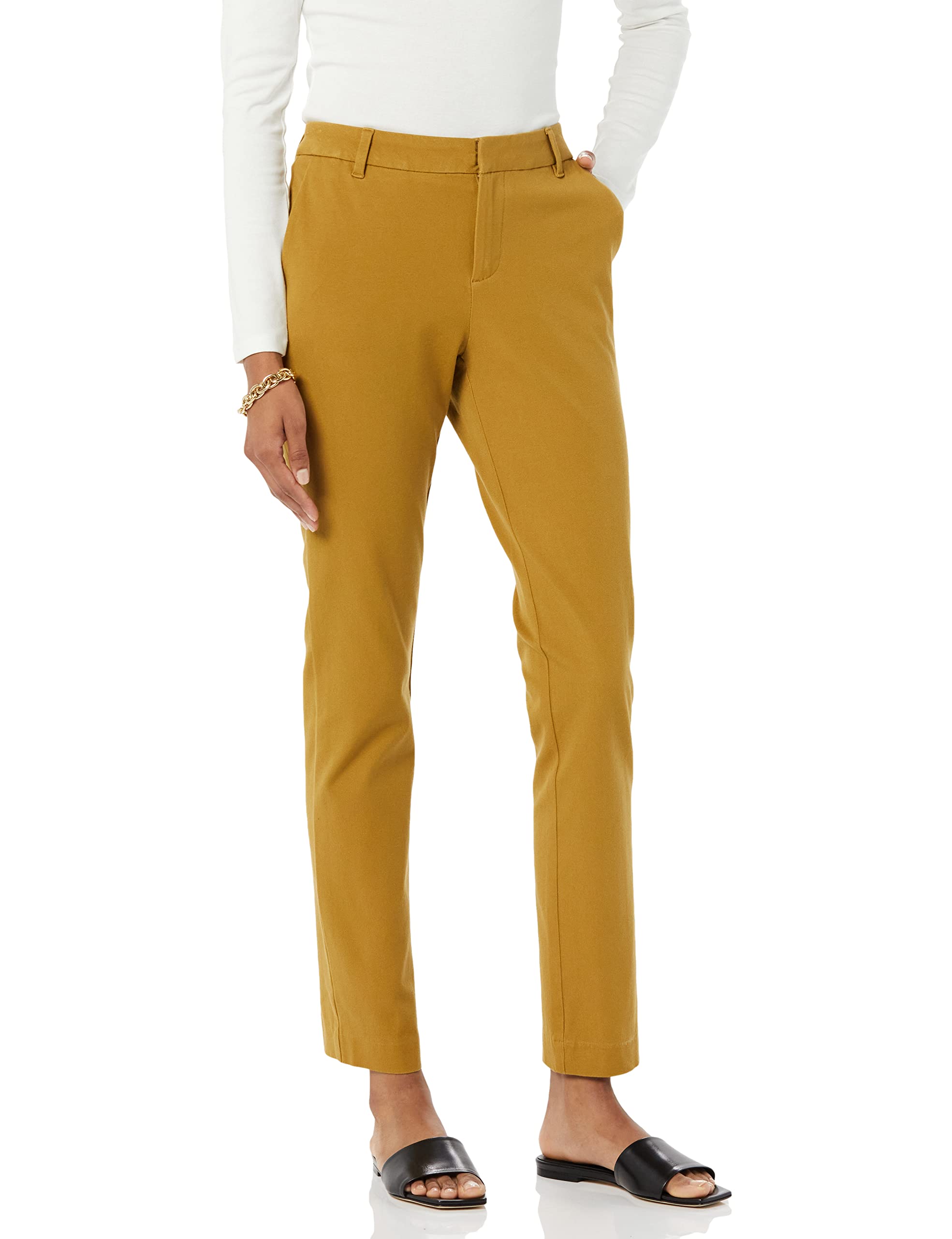 Amazon Essentials Women's Bi-Stretch Full Length Straight Leg Pant, Dark Camel, 20
