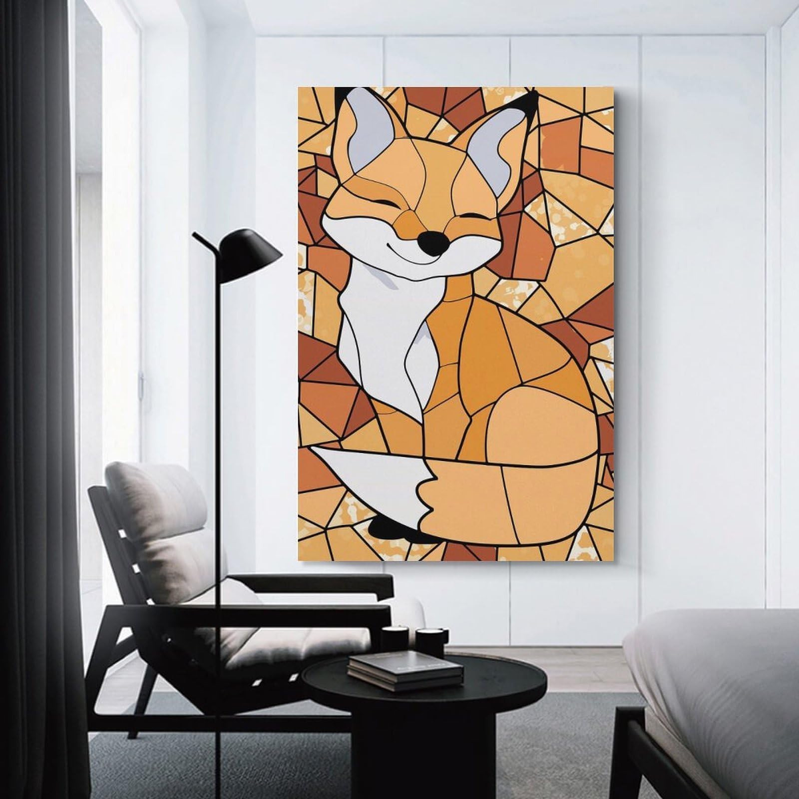 Junmoney Unframe-Style-1 Stained Glass Fox(2) Decorative Wall Artwork, 16X24inch(40X60cm), For Home Lounge, Bedroom Or Reading Nook, Easy Decor For Gallery Walls