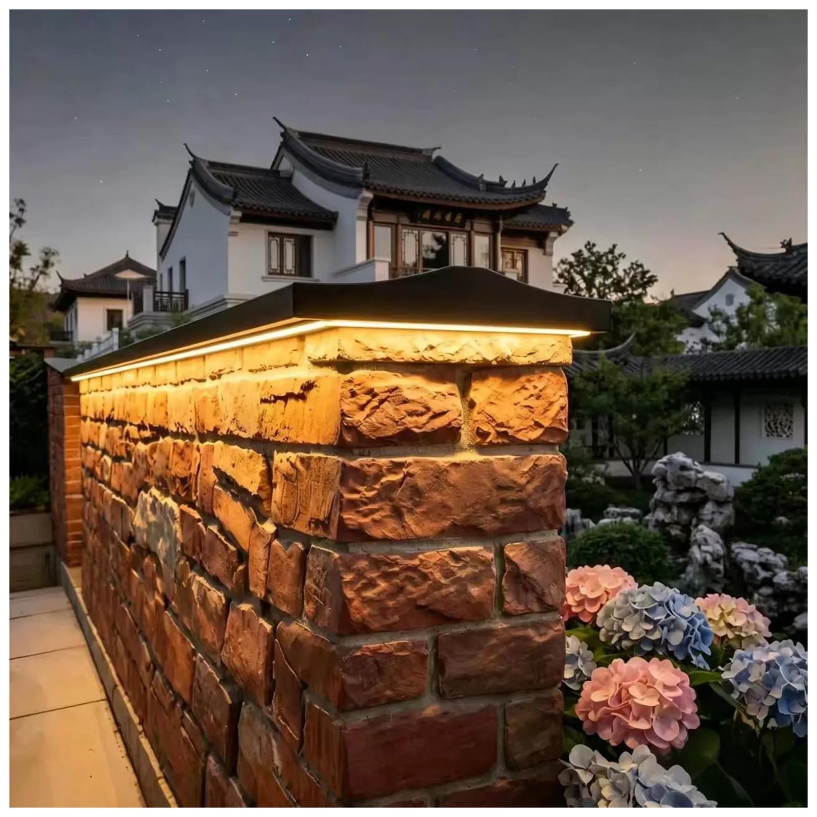 Couronnement pour murs brique et béton avec rainures LED pour jardin