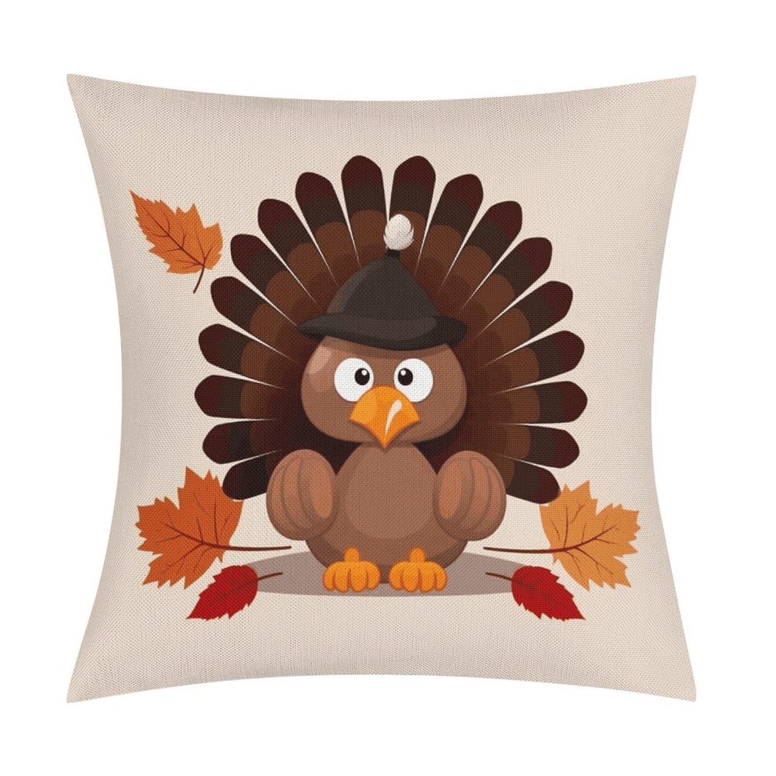 LZQPOEAS Maple Leaf Dark Brown Turkey Throw Pillow Covers, Waterproof Faux Linen Pillow Cases with Invisible Zipper, Decorative Square Cushion Covers for Sofa Couch Living Room Bedroom 18x18 Inch