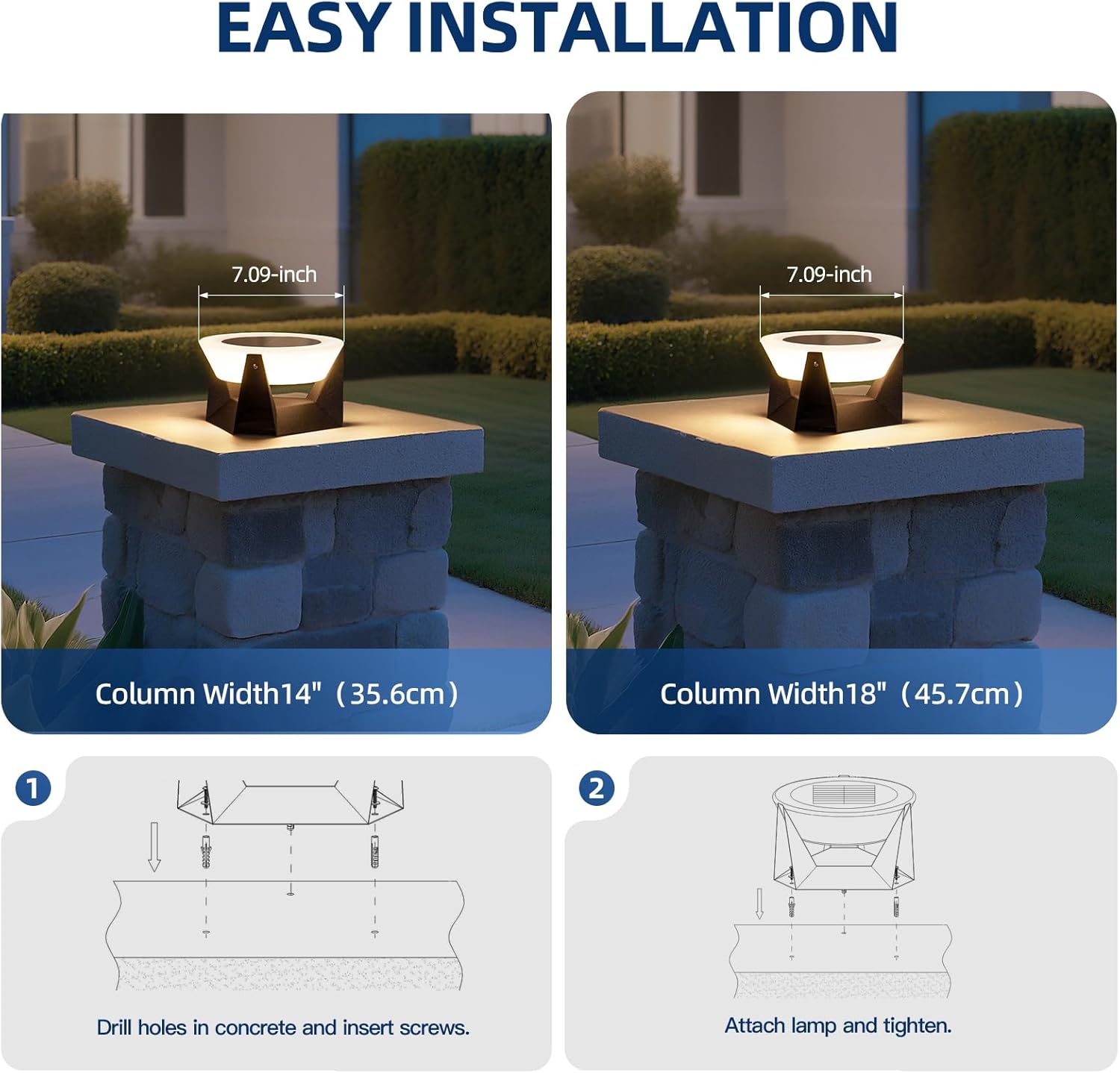 7.1" Solar Post Lights Outdoor, Outdoor Post Light IP54 Waterproof, 3000K LED Fence Solar Pillar Cap Lights Outside, Dusk to Dawn Modern Pillar Light, Column Lighting for Posts Entrance Patio