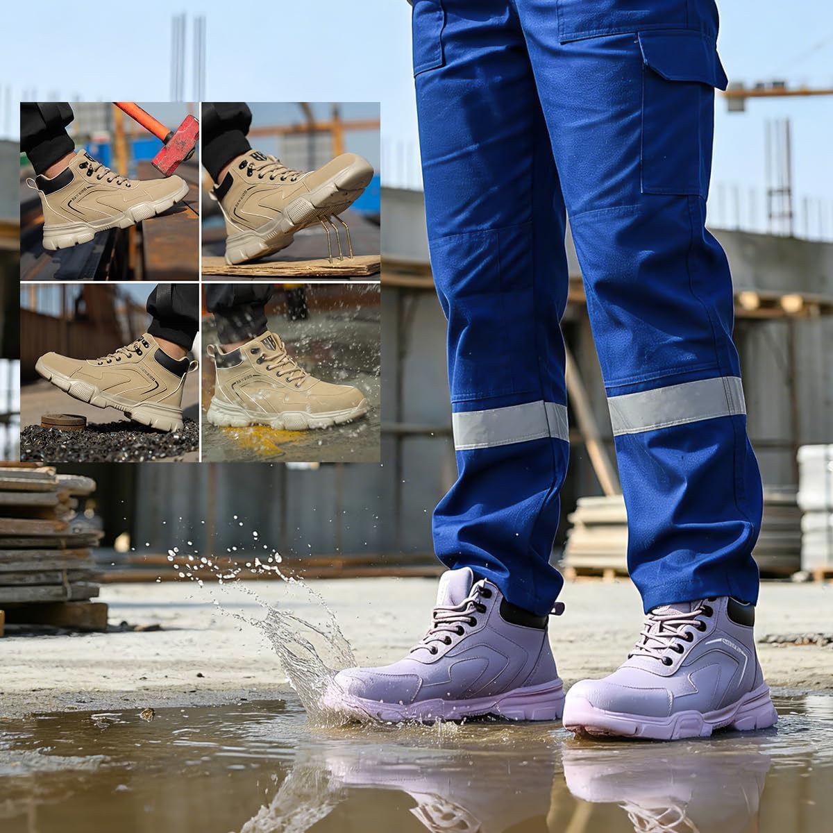 Safety Shoes Men's Lightweight Safety Boots Men Women Waterproof Work Shoes with Steel Toe Cap 36 EU Purple