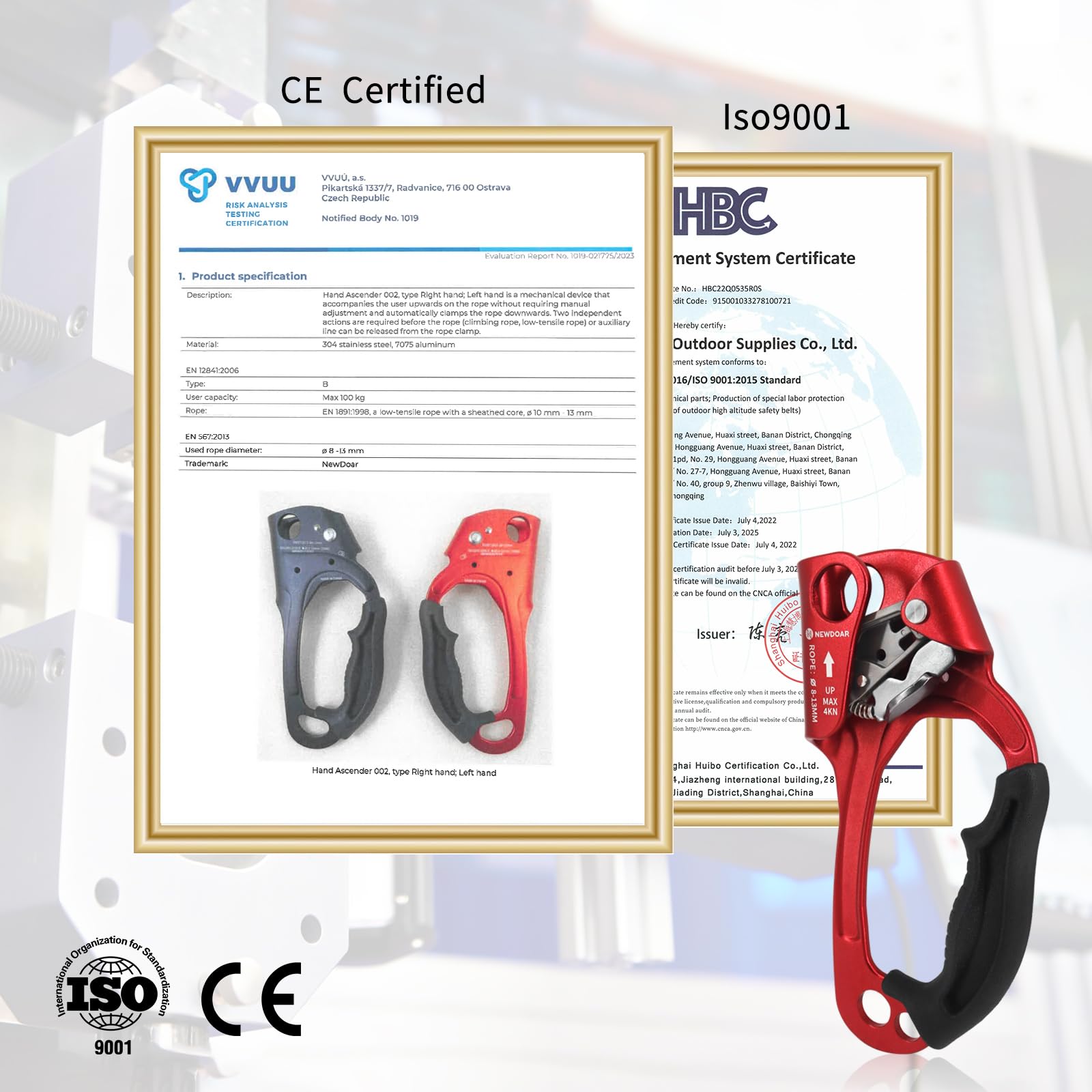 NewDoar UIAA & CE Certifié Main Ascendeur Bloqueur Poignée Ergonomique d'escalade Arbre Arboriste Rappel Gear Équipement Corde Pince pour 8~13 MM Corde