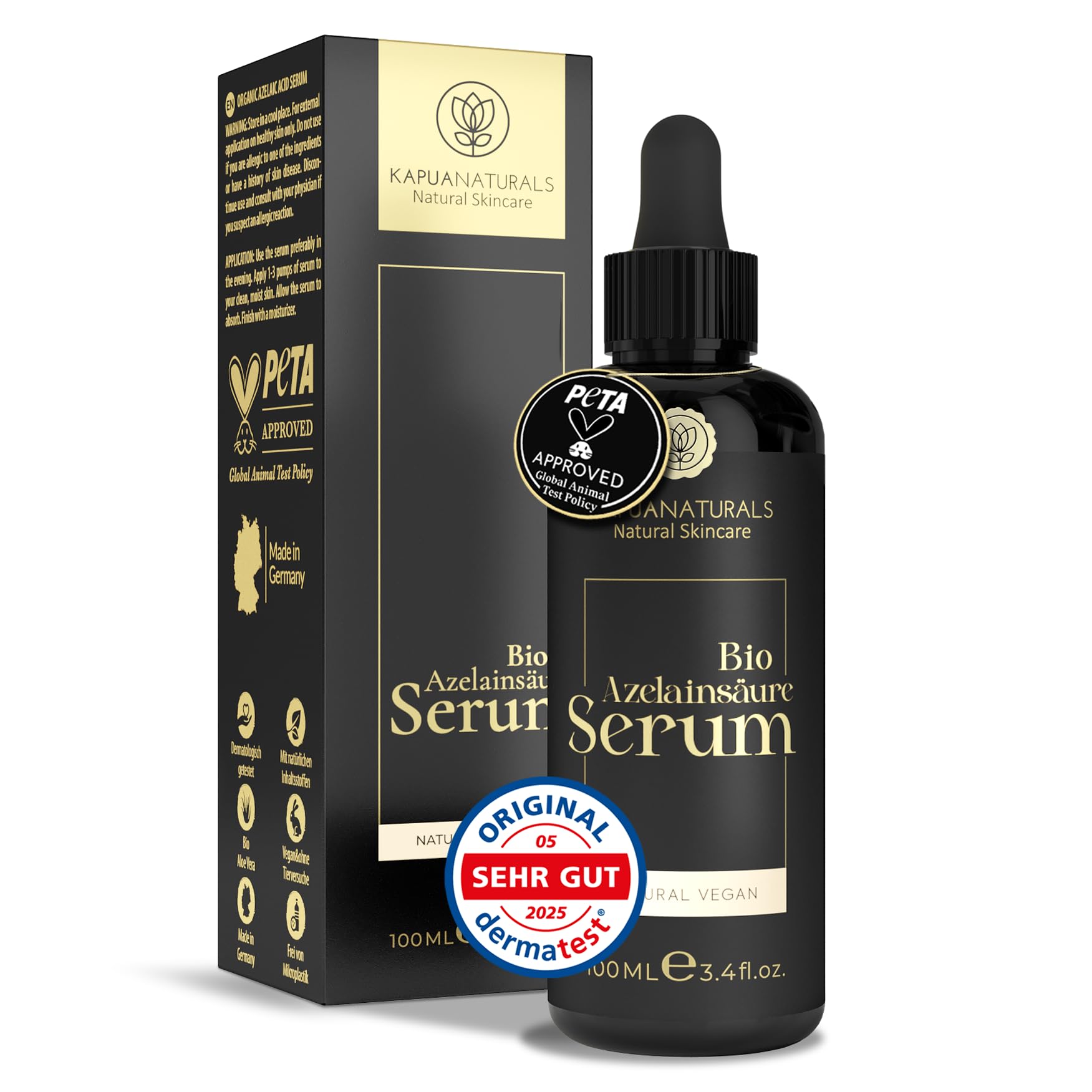 BIO Azelainsäure Serum hochdosiert für unreine und sensible Haut • 100ml • Klärendes Serum mit Panthenol, Zink, Calendul