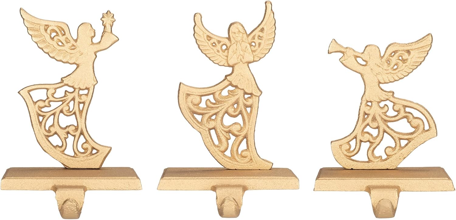 Transpac Cast Iron Angel Stocking Holder, Set of 3