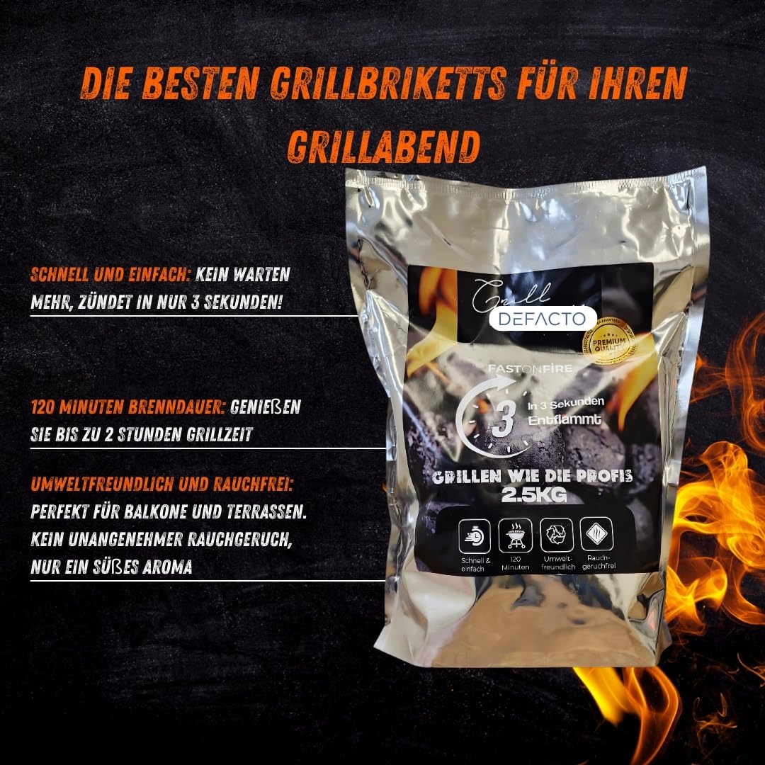 DEFACTO Grill Brikett - Umweltfreundliche Holzkohle für Einfache und Effiziente Grillabende, Schnell Anzündbar, Lange Brenndauer - 15KG