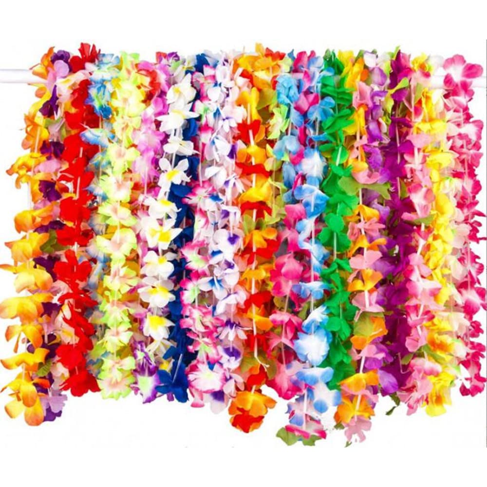 CESUO 36 Counts Hawaiian Leis Bulk Tropical Flower Hawaiian Beach Hawaii Luau Party Favors Decoration Birthday Party Supplies