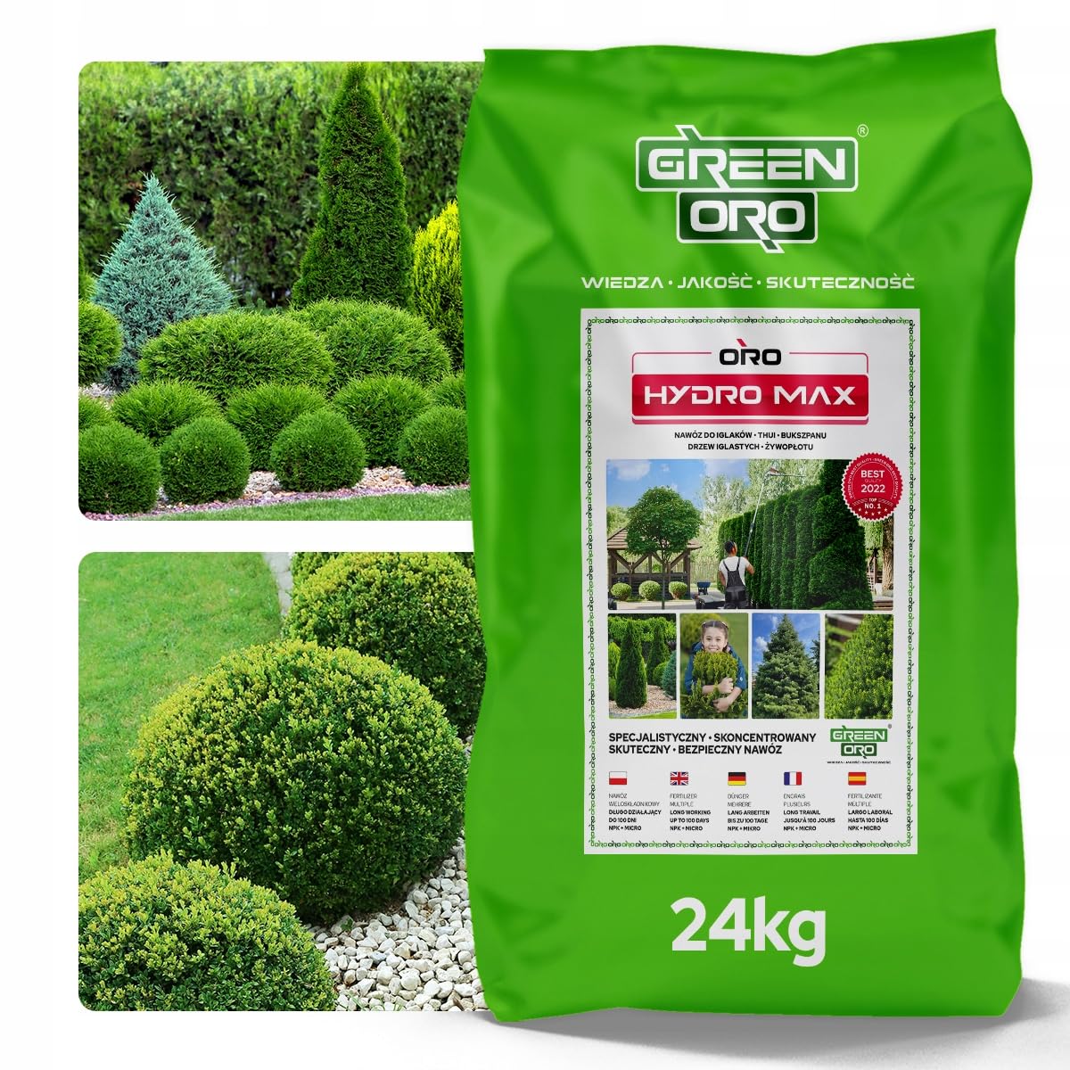 GREEN ORO HYDRO MAX 24KG - Fertilizzante a lunga durata per piante aghiformi, siepi e conifere