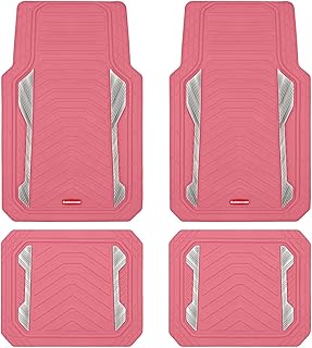 Rubbermaid Car Floor Mat, Heavy Duty All-Weather Car Mats Full Set with Dual-Tone Pink and Sliver Aluminum Inserts
