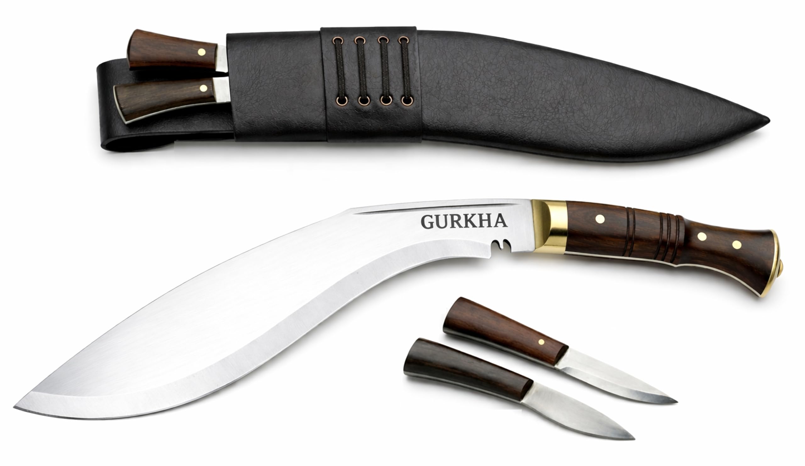 Gurkha Kukri Knife – Hand-Forged in Nepal – WW II 11" Carbon Steel Blade | Full Tang Khukuri – Heavy Duty Chopping, Survival & Bushcraft with 2 Utilities Knives & Leather Sheath