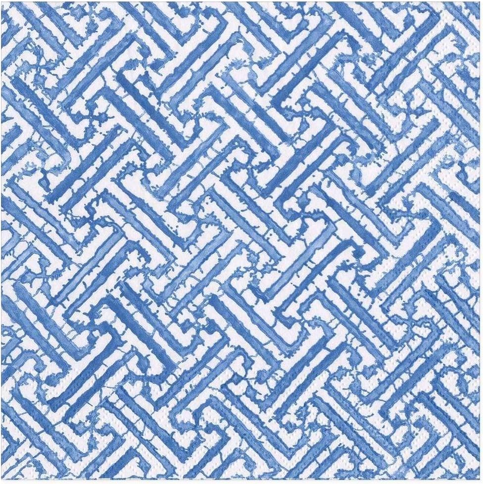 Caspari Fretwork Paper Dinner Napkins in Blue - Four Packs of 20