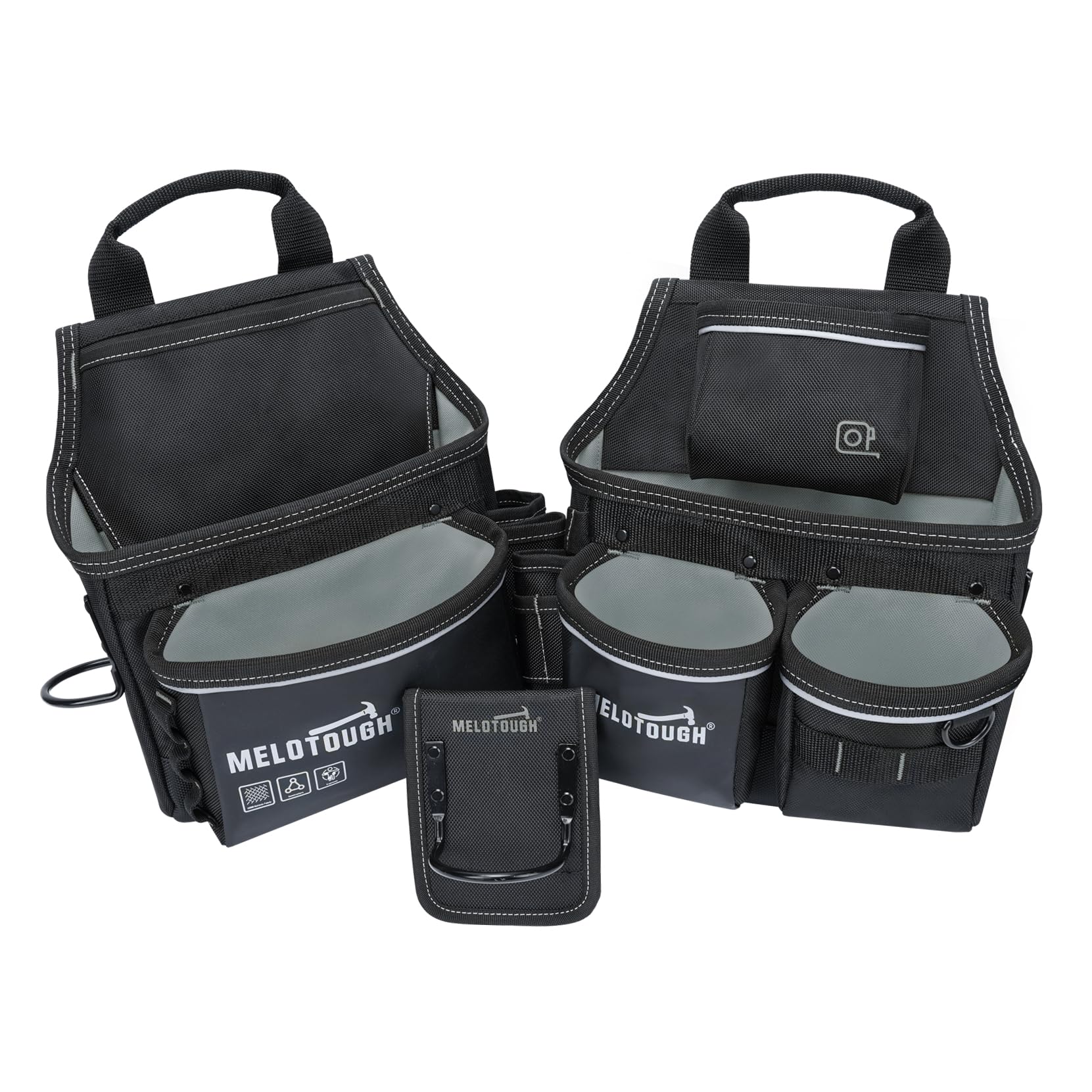 MELOTOUGH Cinturón de herramientas de carpintero con tirantes, organizador combinado profesional con bolsa de herramientas con tirantes con 27 bolsillos y trabillas para cintura de 84-127 cm para