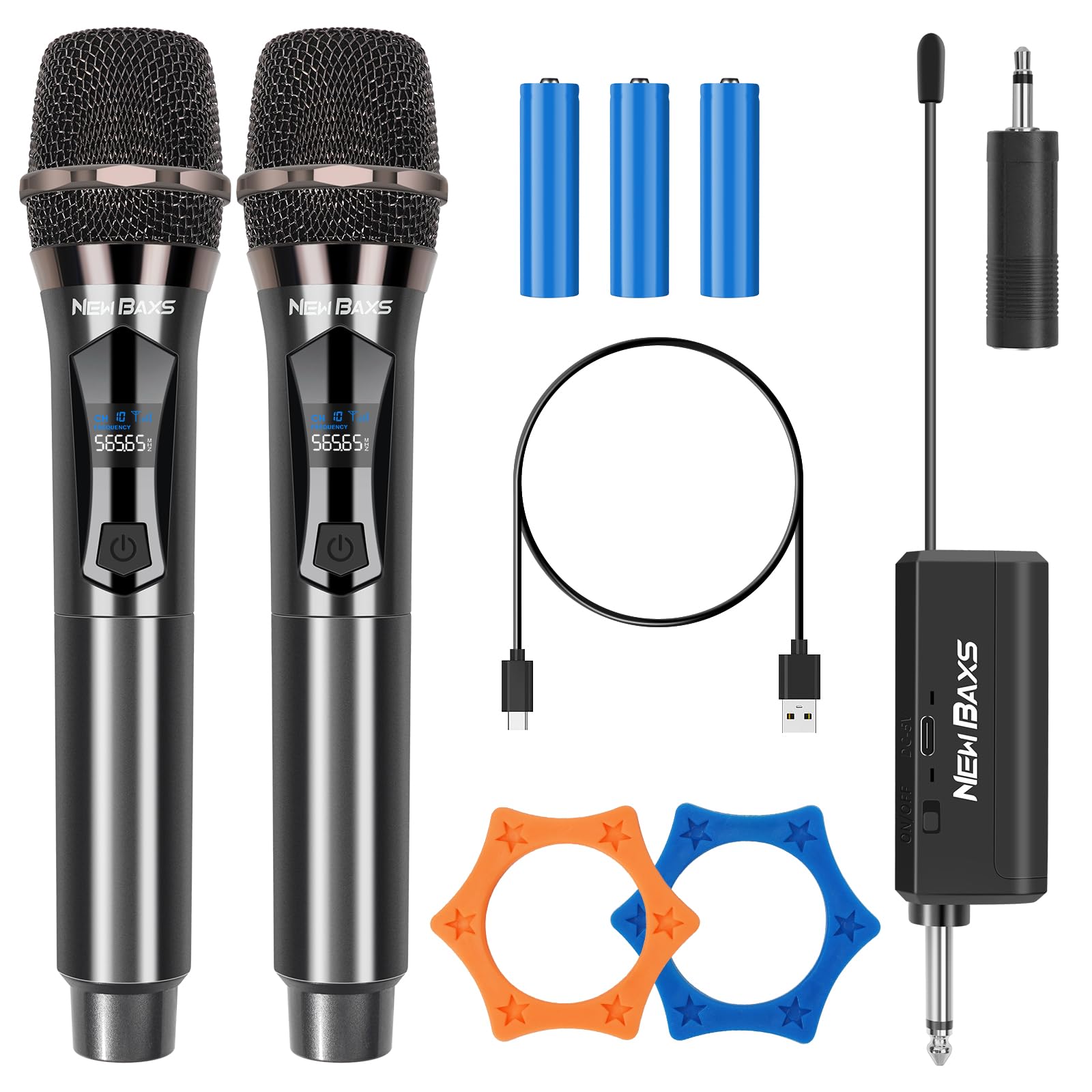 NEW BAXSWireless Microphones, Dual Karaoke Microphone System, Microfonos Inalambricos with Rechargeable Receiver, Cordless Dynamic Mic Micro Set for Singing, Wedding, DJ, Party, Speech,Gray