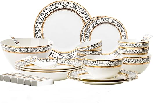Plates and Bowls Set 30 Pieces Porcelain Dinnerware Set and Scratch Resistant Dishware Sets Light Luxury Style Translucent Porcelain Dishwasher Microwave Safe