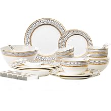 Plates and Bowls Set 30 Pieces Porcelain Dinnerware Set and Scratch Resistant Dishware Sets Light Luxury Style Translucent Porcelain Dishwasher Microwave Safe
